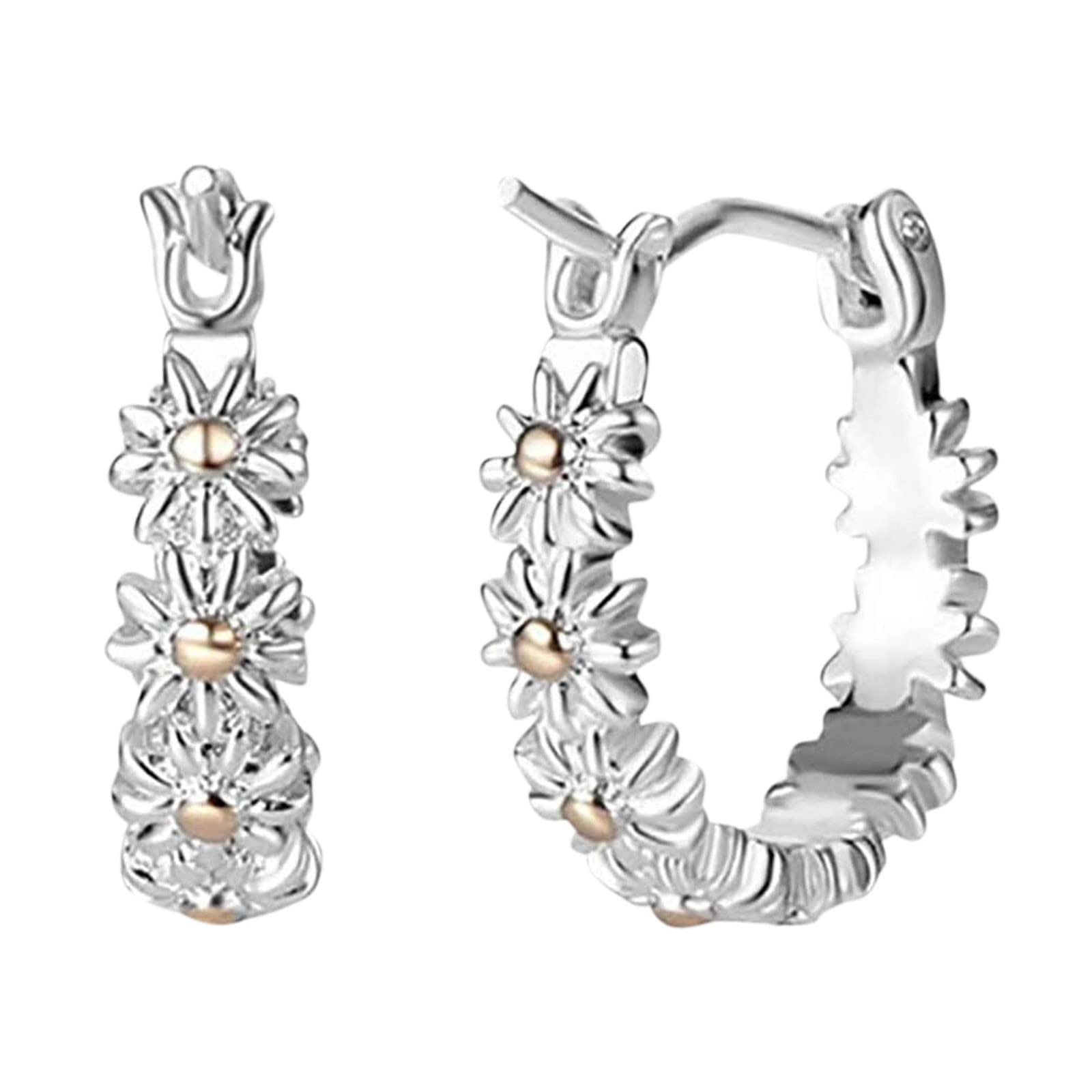 Sweet Daisy Flower Hoop Earrings for Women - Trendy Cute Small Gold/Silver Jewelry for Girls & Teens - Perfect for Everyday Wear, Date Night & Gift Giving