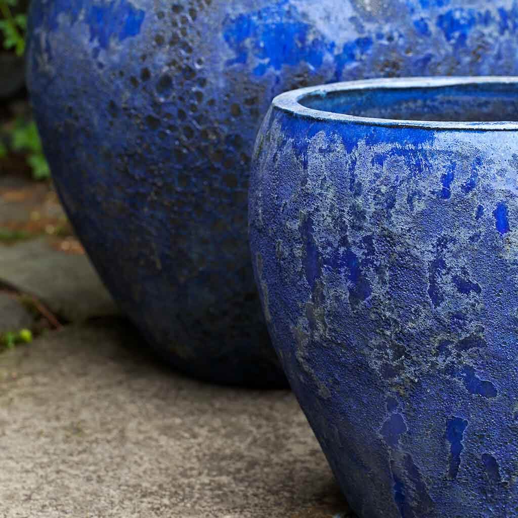Campania International Symi Planter Set of 3 in Angkor Blue - Elegant Outdoor Garden Planters for Patio, Deck & Home Decor