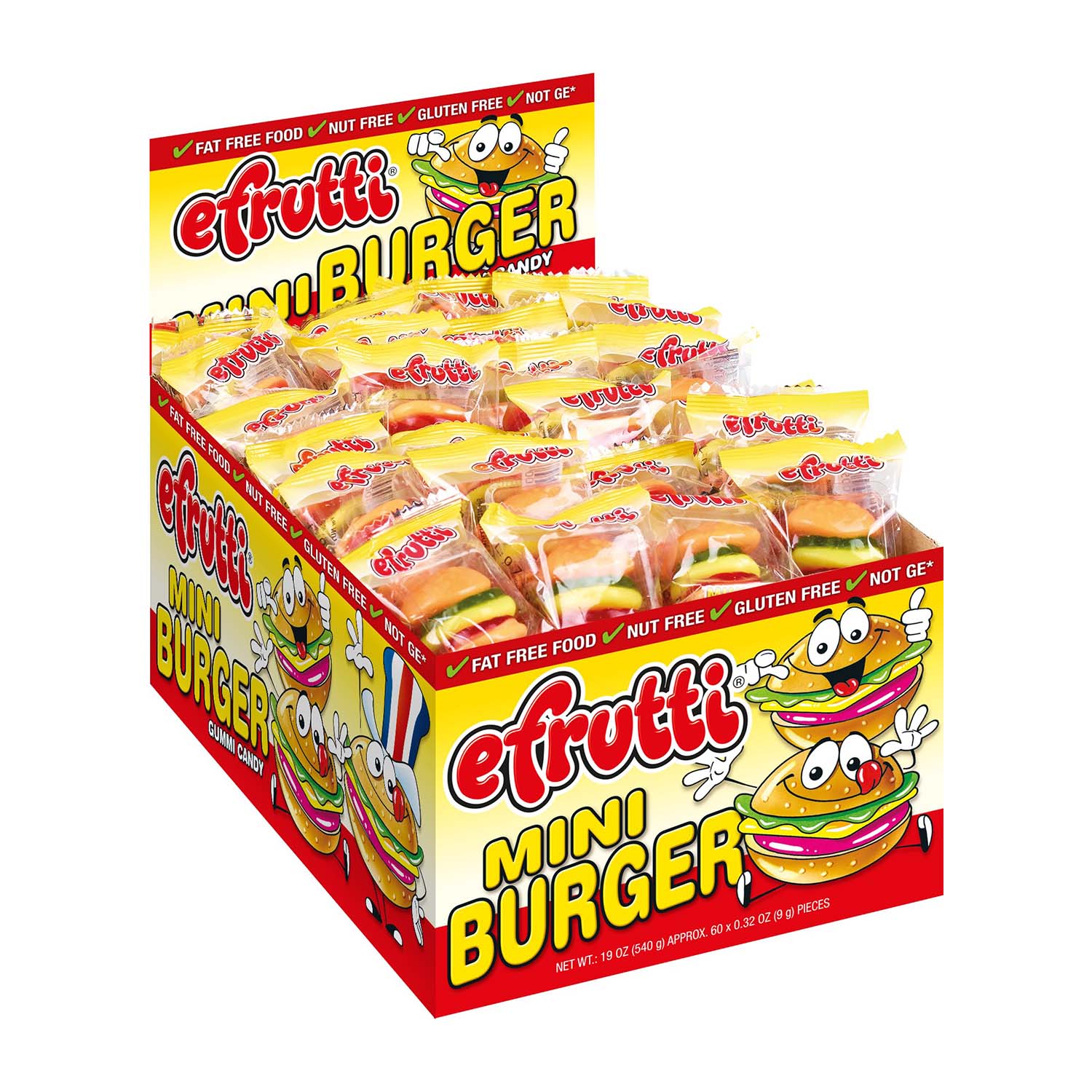 Efrutti Gummy Mini Burgers 60ct - Assorted Fruit Flavored Chewy Candy Snacks for Kids & Adults - Perfect for Birthday Parties, Halloween Treats & Office Snacks