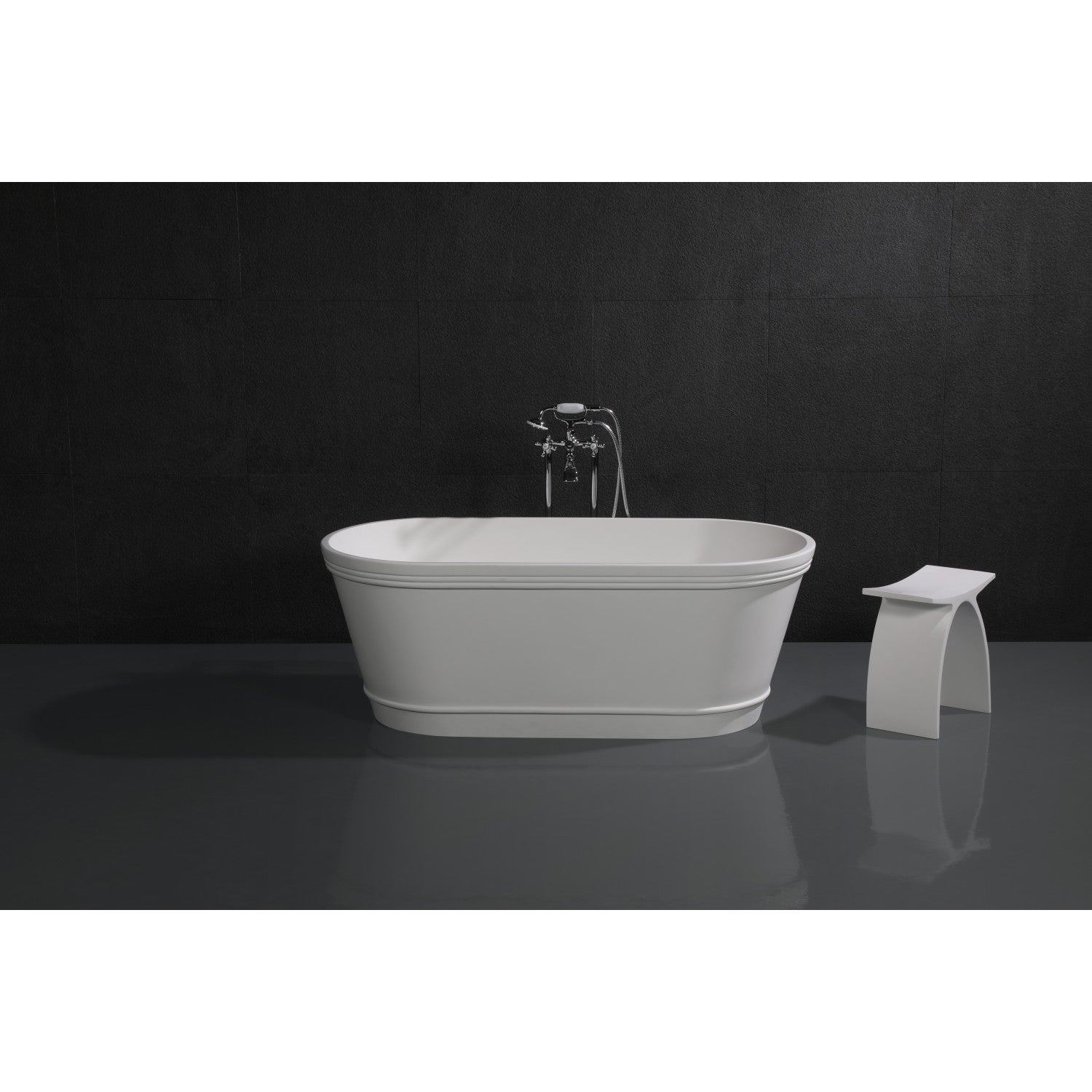 Arcticstone 60-Inch Freestanding Oval Bathtub - VRTDE612922 Double Ended Solid Surface Soaking Tub with Drain in Glossy White/Matte White | Perfect for Luxury Bathrooms & Spa Retreats