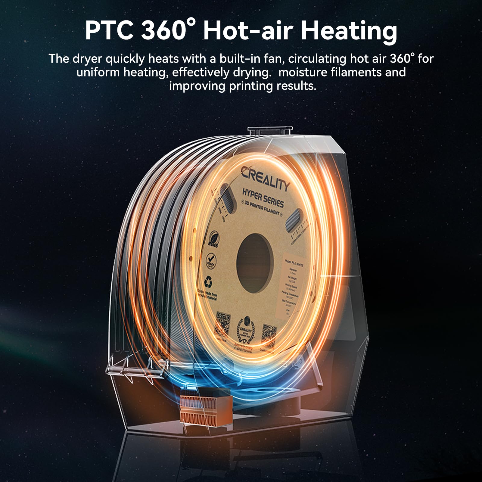 Creality Official Space PI Filament Dryer - Upgraded 3D Printer Filament Dryer Box with 360° Heating, Filament Dehydrator Storage for 1kg 1.75/2.85mm PLA ABS PETG PA - Perfect for 3D Printing Workshops & Filament Storage