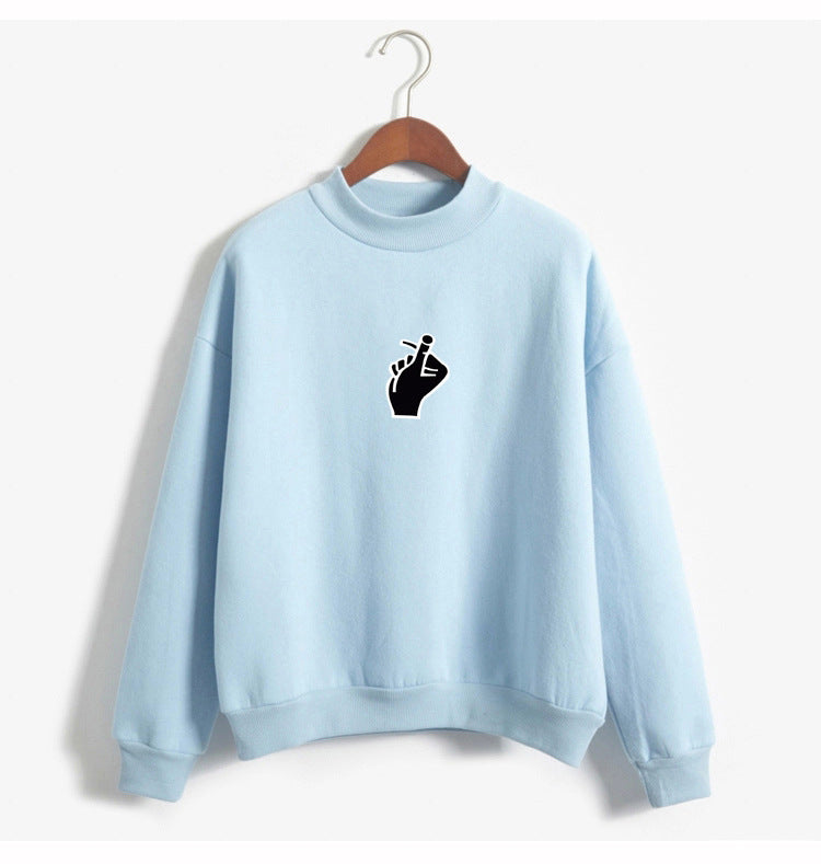 Trendy Korean Ulzzang Women's Plush Sweater with Love Finger Heart Gesture - Soft & Cozy Winter Pullover for Casual Outfits & Street Style Fashion