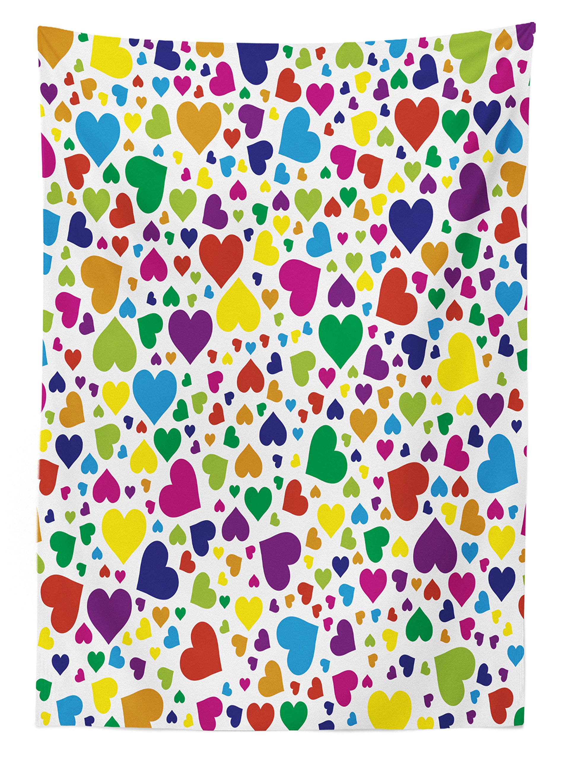 Ambesonne Love Themed Outdoor Tablecloth - Vibrant Rainbow Hearts Print, Washable Picnic Table Cover 58x120 Inches - Perfect for Romantic Dates, Honeymoon Decor & Outdoor Gatherings