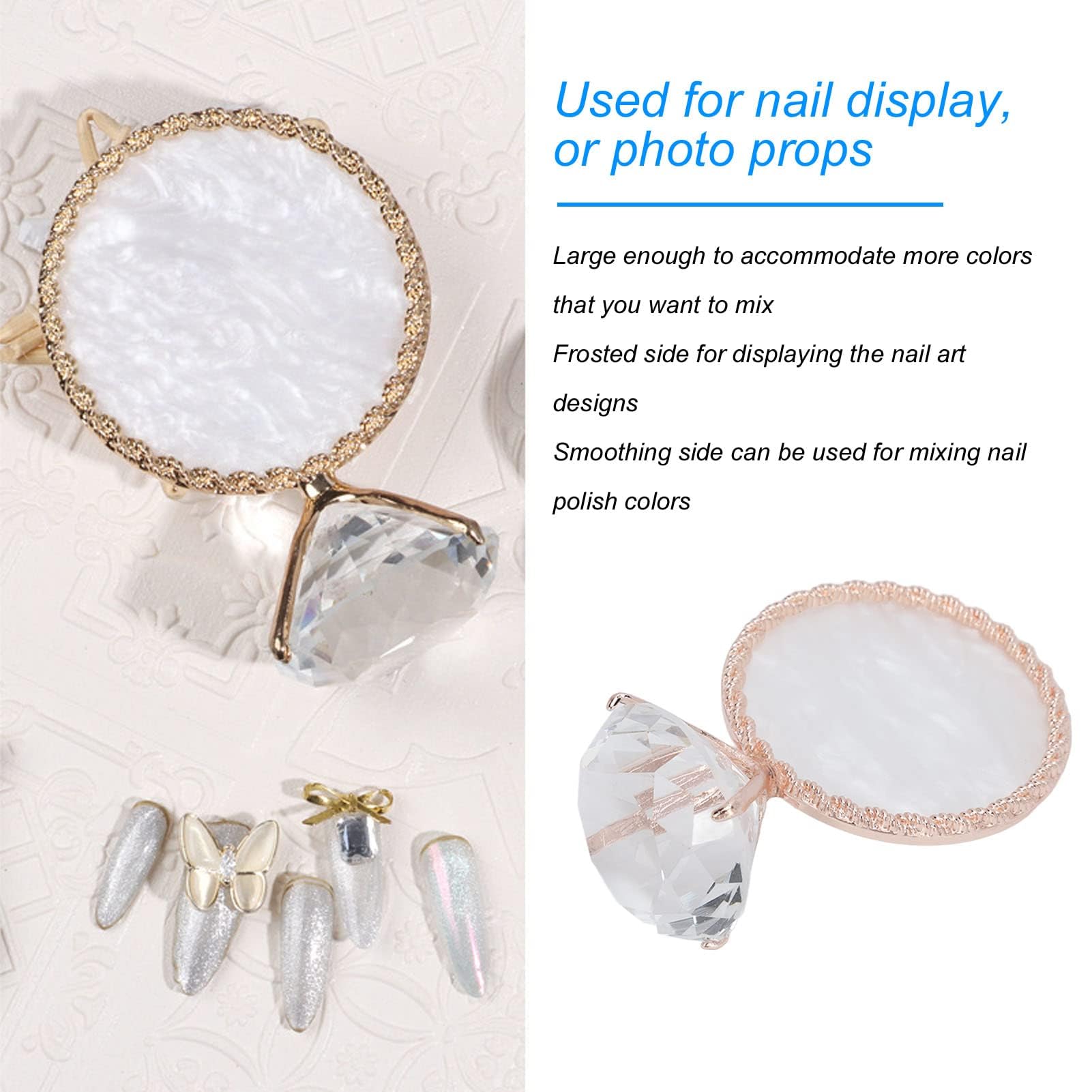 Double-Sided Resin Nail Art Palette for Color Mixing & Nail Polish - Gold Nail Photography Prop for Salon, DIY Manicure & Professional Nail Shows