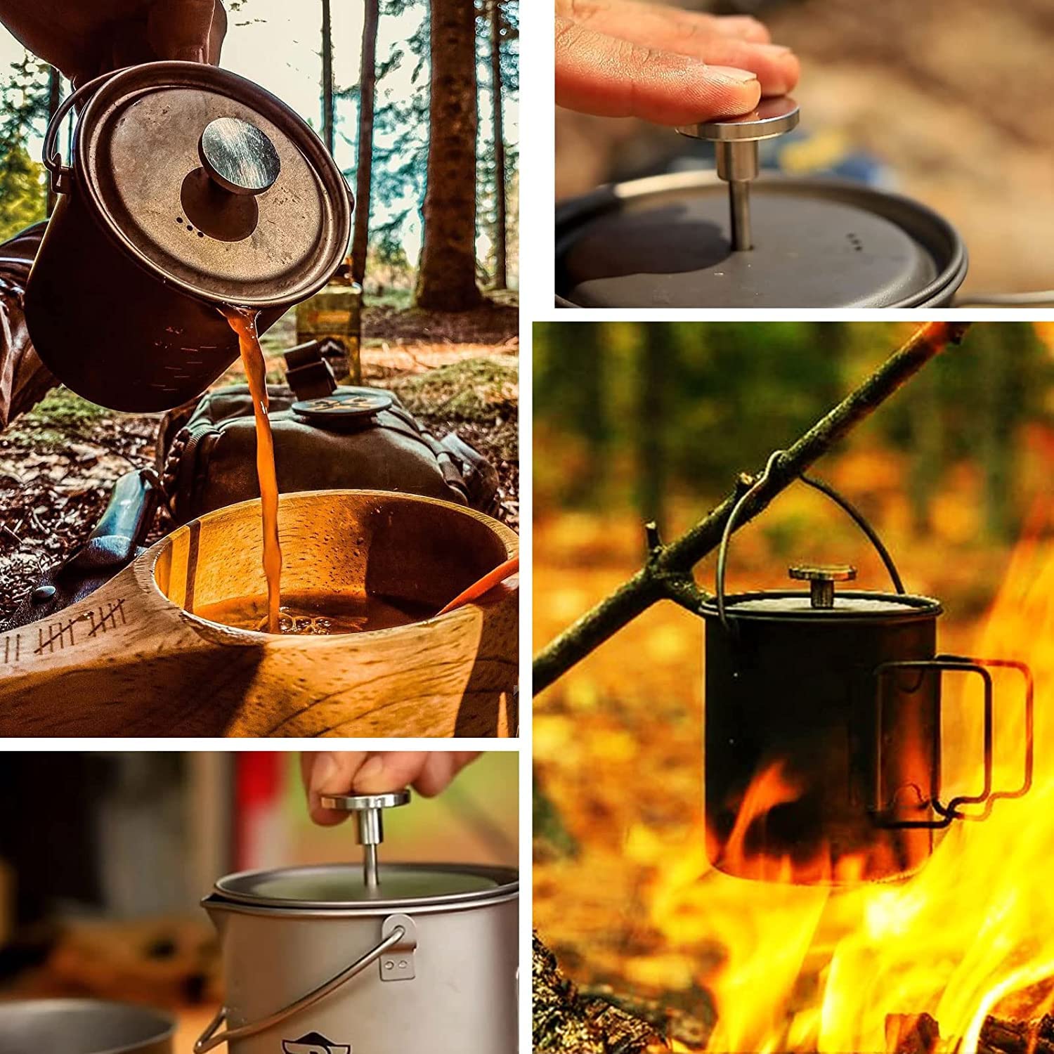 Bestargot Titanium Pot 750ml - Ultralight Portable French Press Coffee Maker & Camping Cookware | Survival Gear for Backpacking, Hiking & Outdoor Adventures | Compatible with Camp Stoves & Backpacking Burners | Perfect for Camping, Travel & Emergency Preparedness
