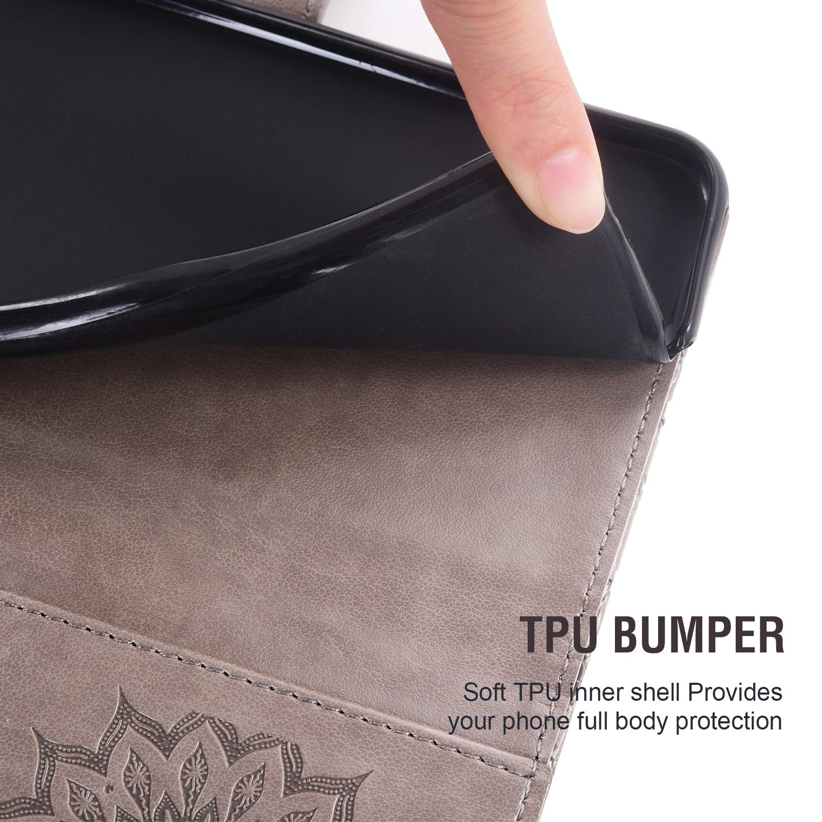 Premium Leather Wallet Case for LG Stylo 4 with Tempered Glass Screen Protector - Slim Flip Cover with Card Holder & Stand Function (Gray) - Perfect for Work, Travel and Daily Use - Compatible with LG Stylo4/Sylo4/4+/Q Stylus/Stlo4 (Men & Women)