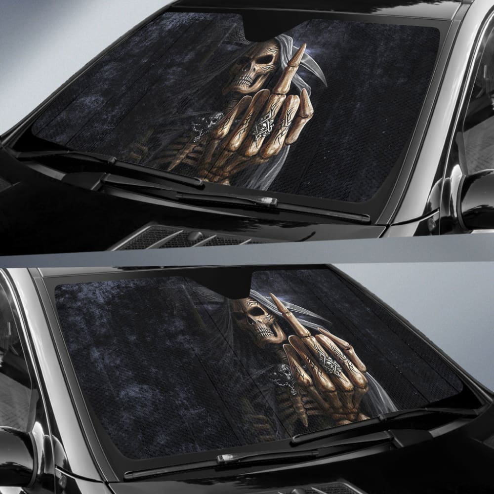 Gothic Skull Grim Reaper Car Sun Shade - Black Themed Window Sunshade for UV Protection & Heat Reduction | Perfect for Gothic Style Cars, Halloween Decor, and Dark Aesthetic Vehicles