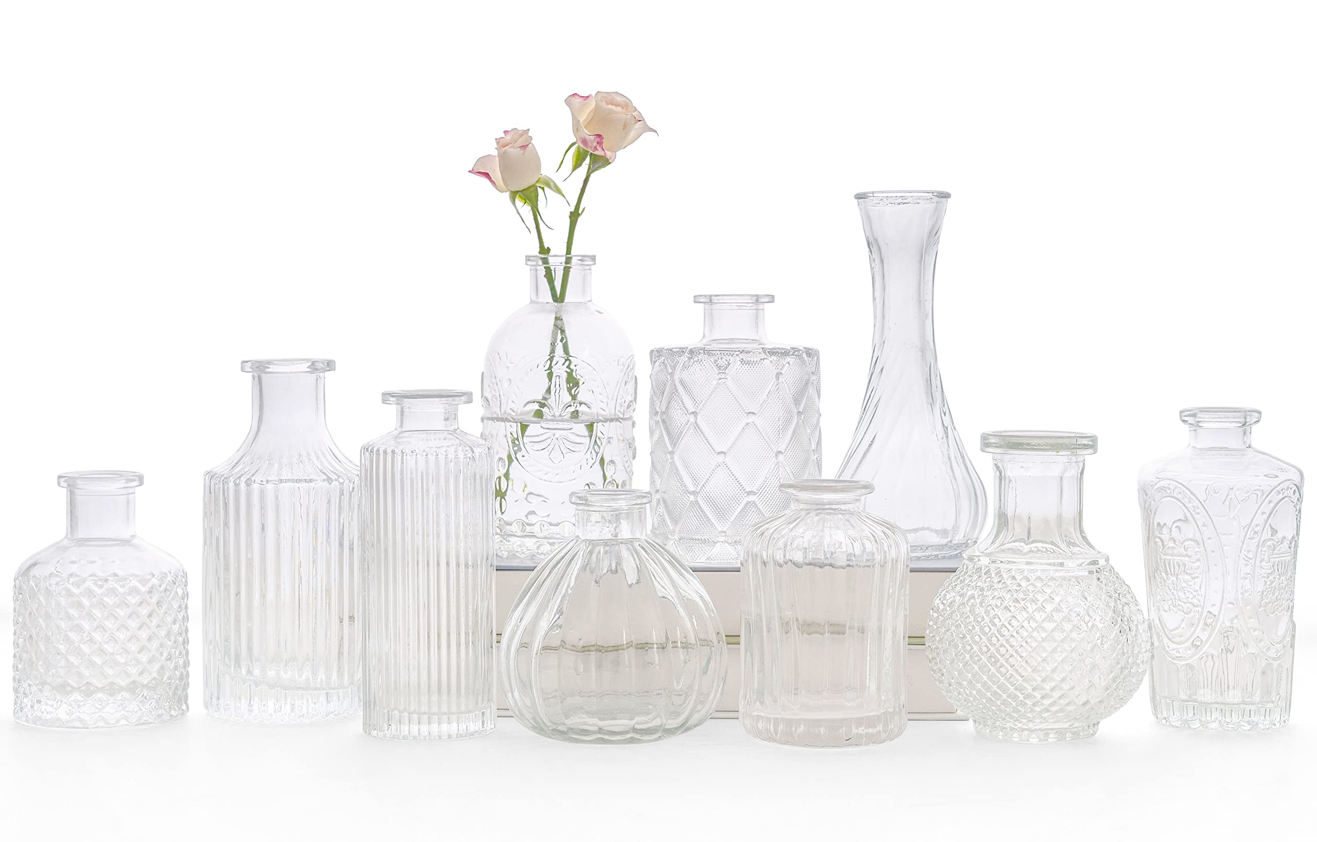 10 Pack Small Clear Glass Bud Vases - Bulk Mini Vintage Flower Vases for Wedding Centerpieces, Rustic Home Decor, Table Arrangements & DIY Floral Displays | Perfect for Weddings, Parties, Home Decor & Gift Giving