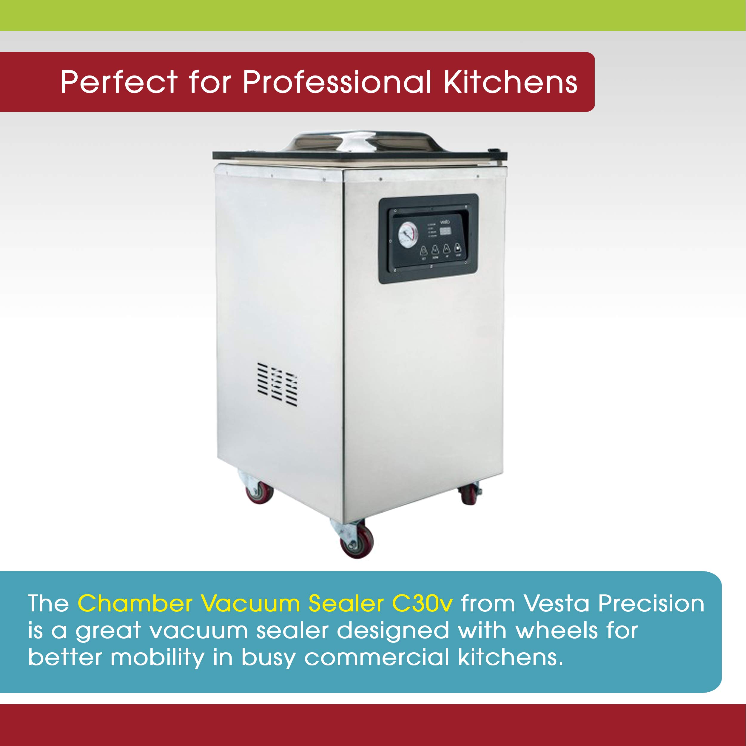Vesta Precision C30v Chamber Vacuum Sealer - 1080W High-Speed Oil Pump for Food Preservation | Extends Freshness with Gas Flush Technology | Portable with Wheels | Ideal for Home Kitchens, Restaurants & Food Storage