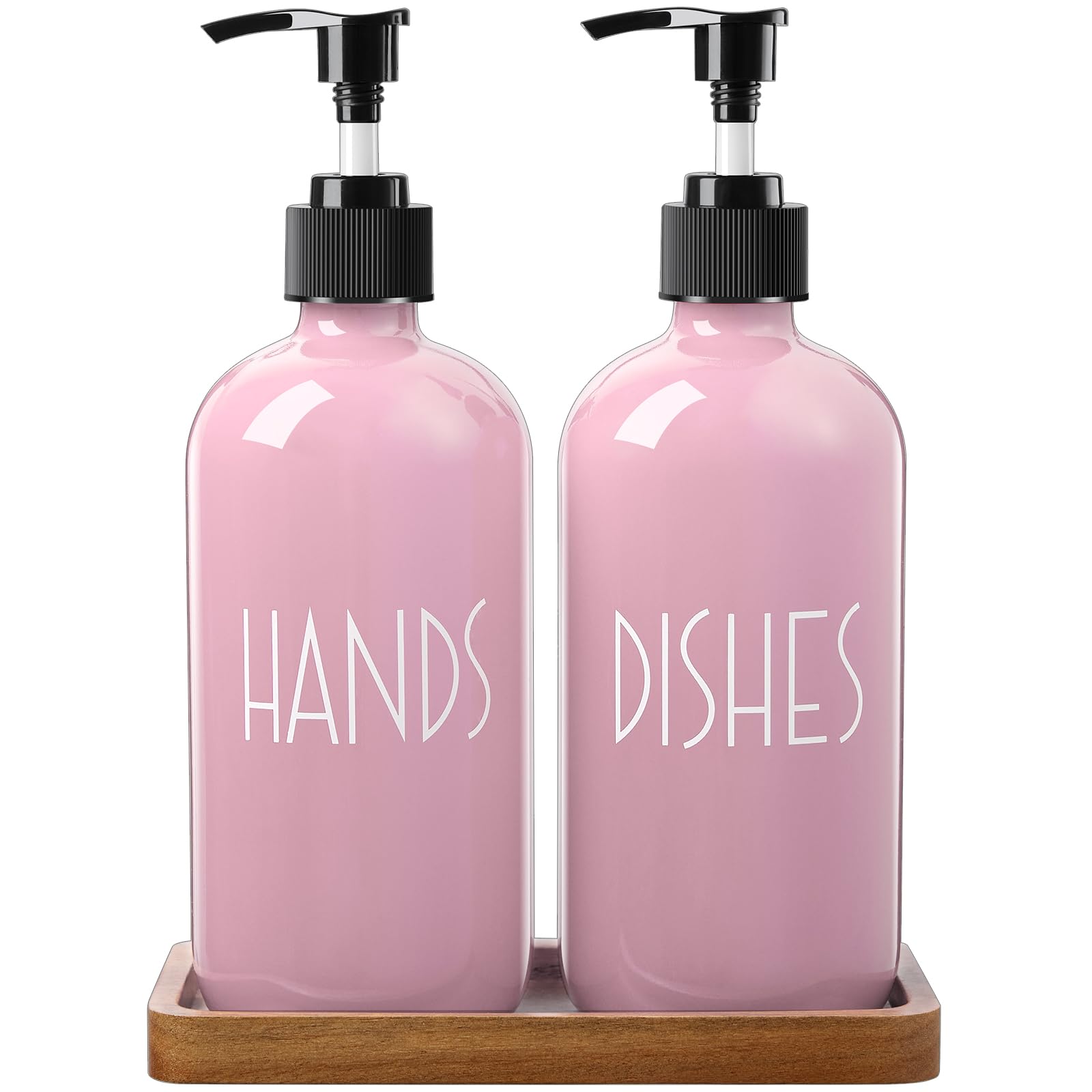 ALELION 16 OZ Glass Soap Dispenser with Acacia Wood Tray - Elegant Kitchen & Bathroom Decor for Hand Soap or Dish Soap - Perfect for Farmhouse, Modern, or Vintage Style Homes