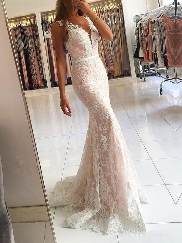 Elegant Deep V Neck Lace Mermaid Prom Dress for Women - Long Evening Gown for Formal Events, Parties & Special Occasions | Style 17344