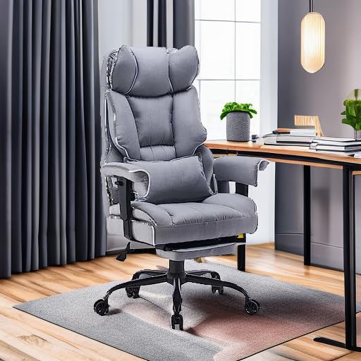 Efomao Fabric Office Chair - Big and Tall Executive Chair with 400 lb Weight Capacity, High Back Ergonomic Design & Foot Rest - Gray - Perfect for Home Office, Gaming, and Back Pain Relief