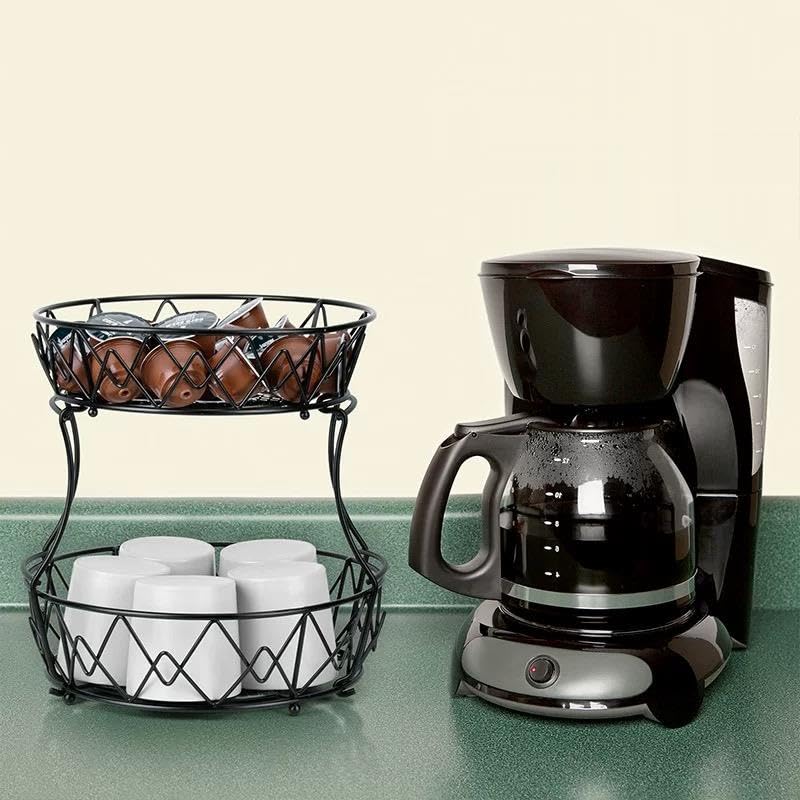 2-Tier Stackable Metal Wire Fruit Basket for Kitchen Counter - Round Corner Fruit & Vegetable Holder for Fruits, Veggies, Snacks, Onions - Perfect for Small Kitchen Spaces & Countertop Organization