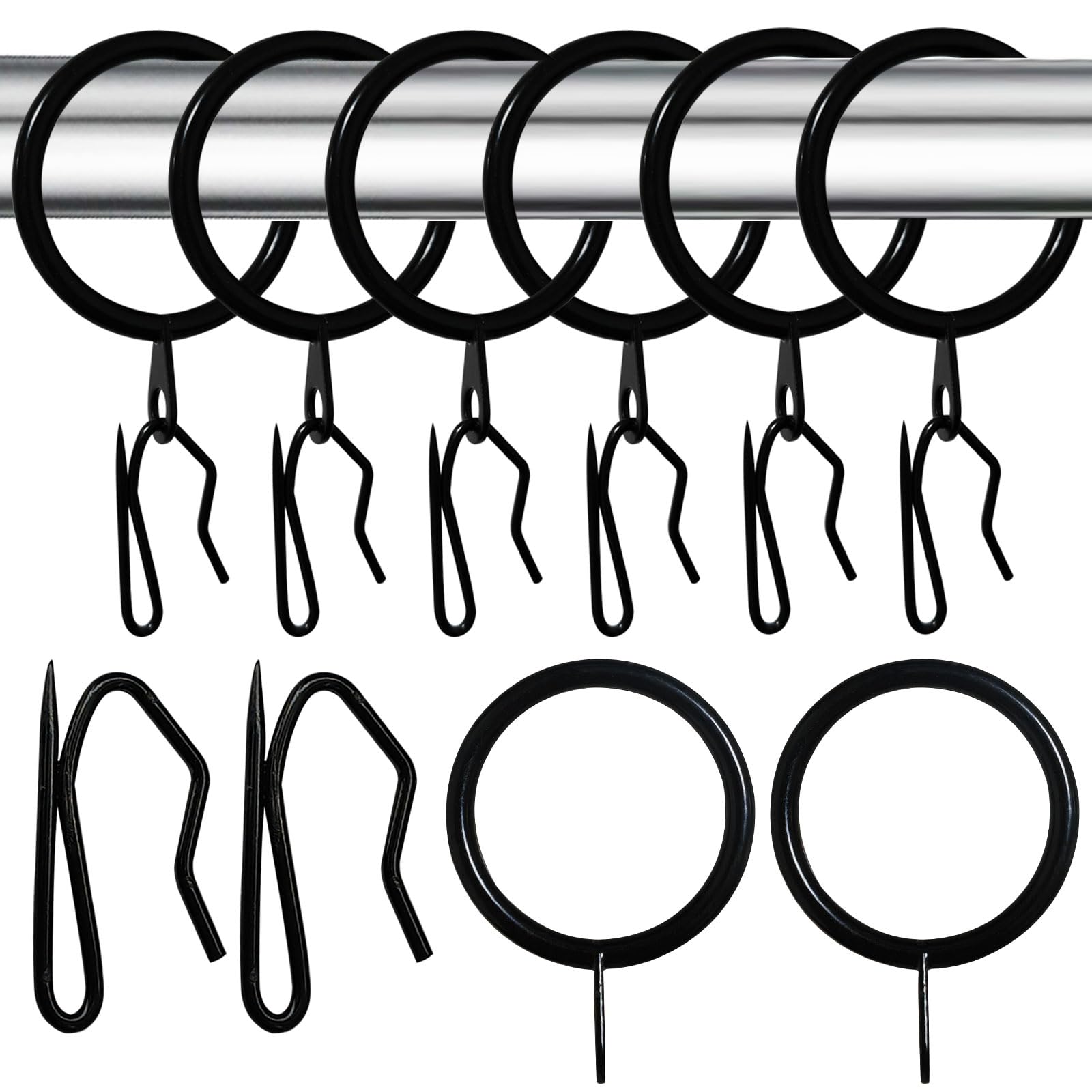 30 Pack Black Metal Pinch Pleat Curtain Hooks & Rings Set for Drapes - Heavy Duty Curtain Hangers for Pinch Pleat Drapes, Sheers & Valances - Perfect for Living Room, Bedroom & Window Decor