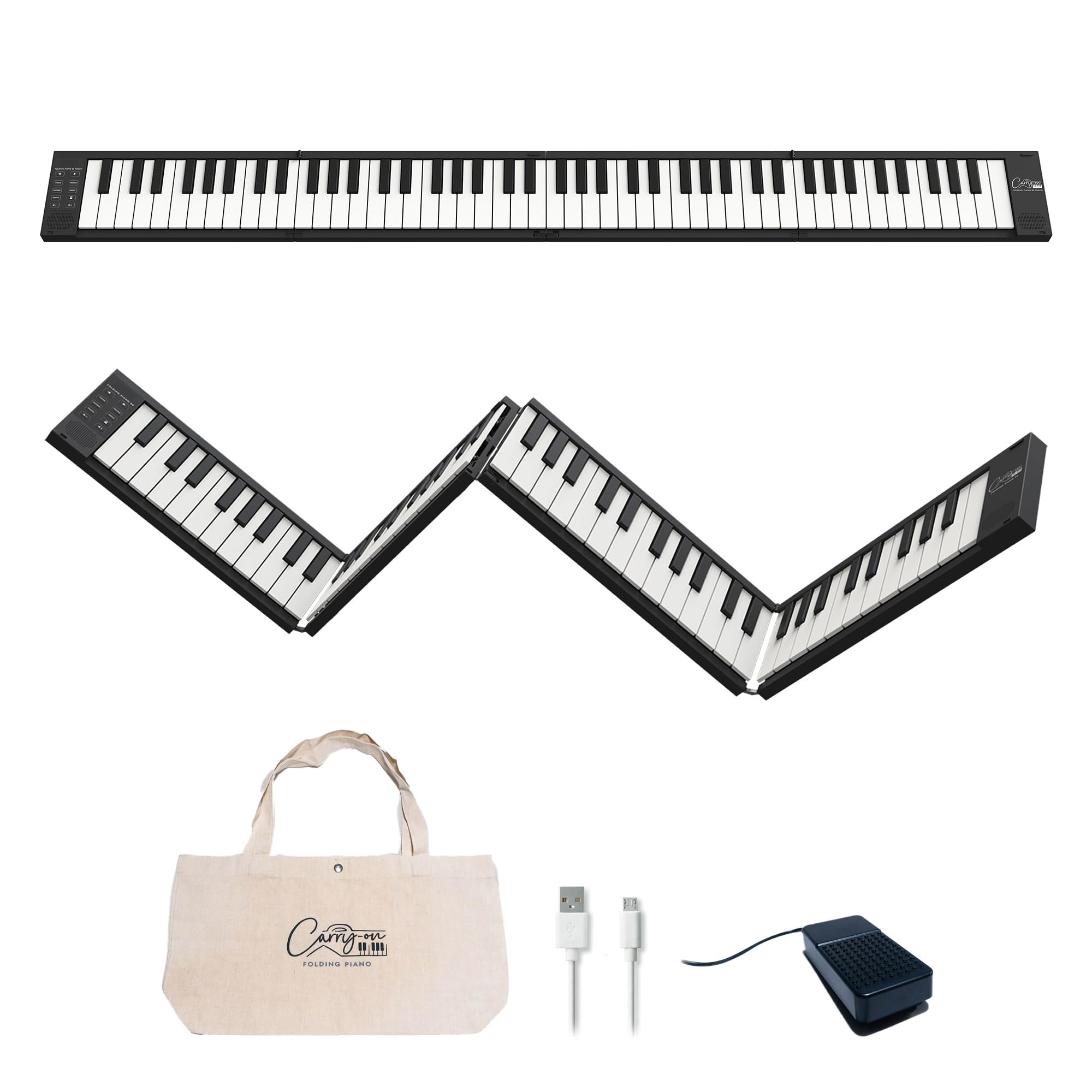 88-Key Portable Folding Digital Piano - Full-Sized Travel Keyboard with 128 Voices & USB MIDI - Ultra Lightweight for Home Practice, Stage Performances & Travel - Perfect for Musicians, Students & Busy Professionals - Black