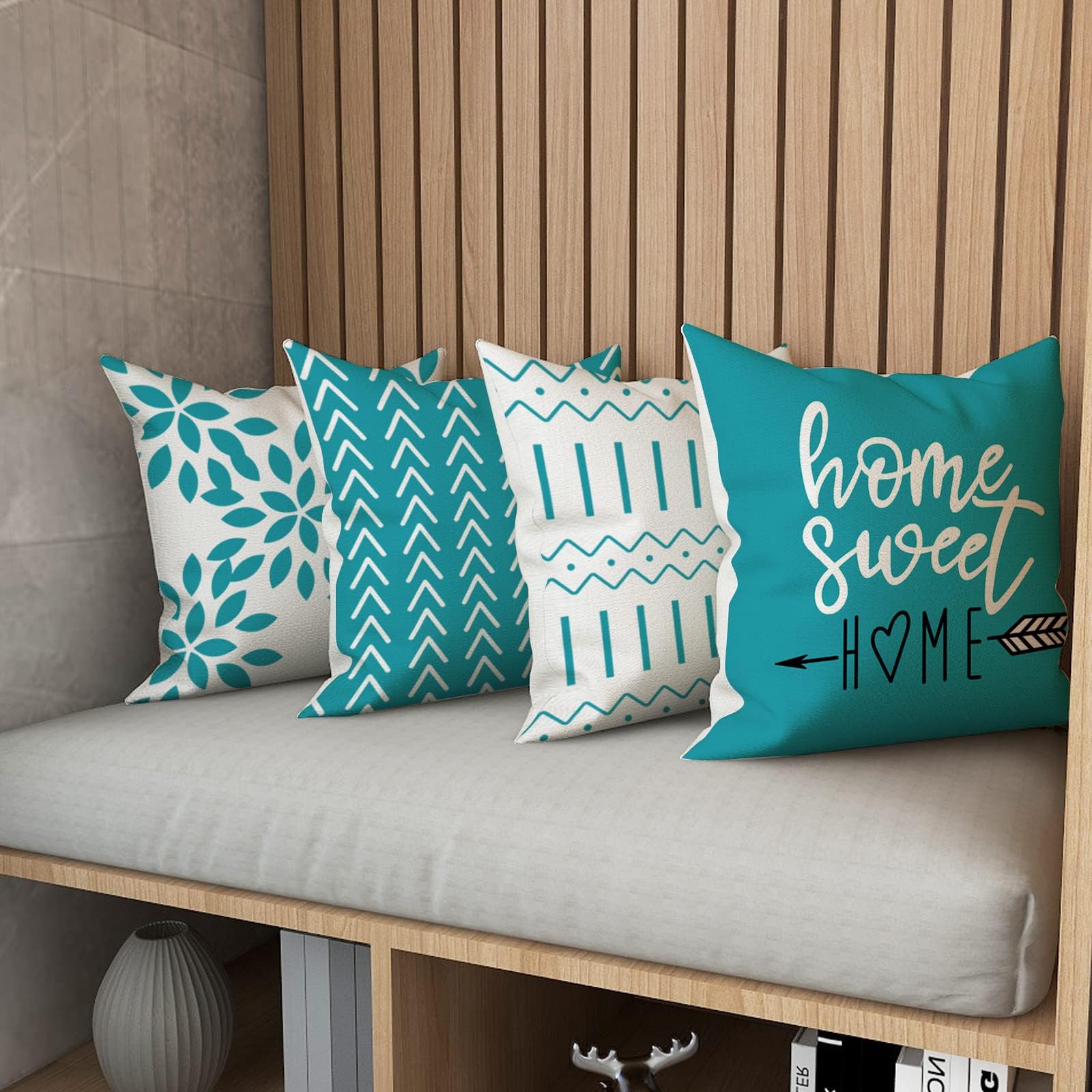 YCOLL 18x18 Inch Pillow Covers Set of 4 - Modern Linen Fabric Decorative Throw Pillow Cases for Sofa, Couch, Bed & Car - Aqua Blue - Perfect for Living Room, Bedroom & Outdoor Decor