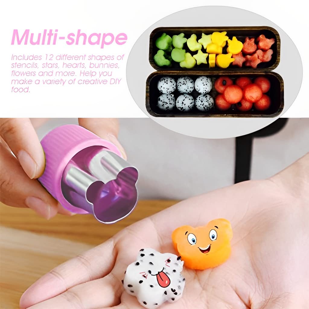 HASTHIP® 12Pcs Stainless Steel Cookie Cutters Set - Fun Shapes for Kids Baking, Fruit & Sandwich Cutters, Embossing Molds for Pastry & Bread - Perfect for Birthday Parties, Holiday Baking & Family Kitchen Activities (Pink)
