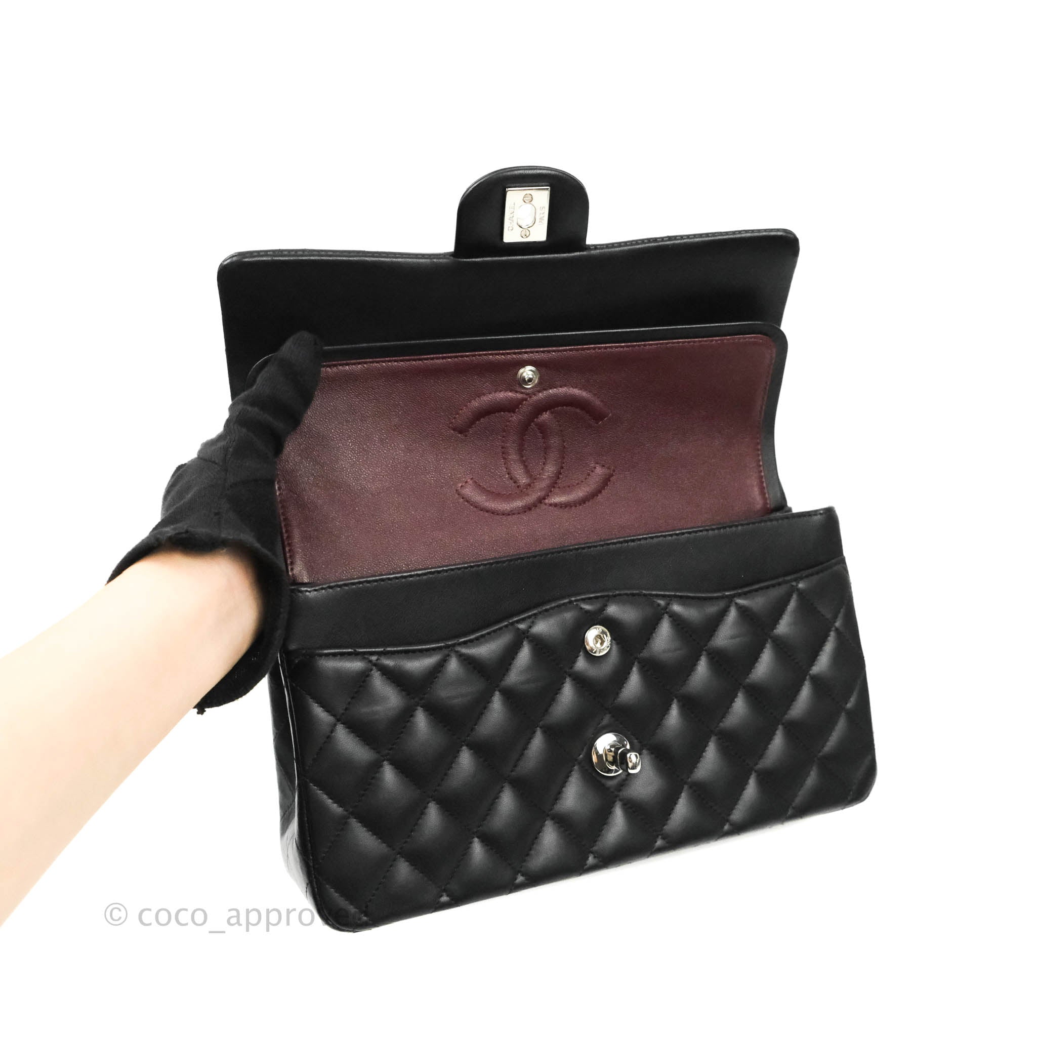 Chanel Classic Medium Double Flap Bag Black Lambskin Leather with Silver Hardware - Luxury Handbag for Women, Perfect for Evening Events & Special Occasions
