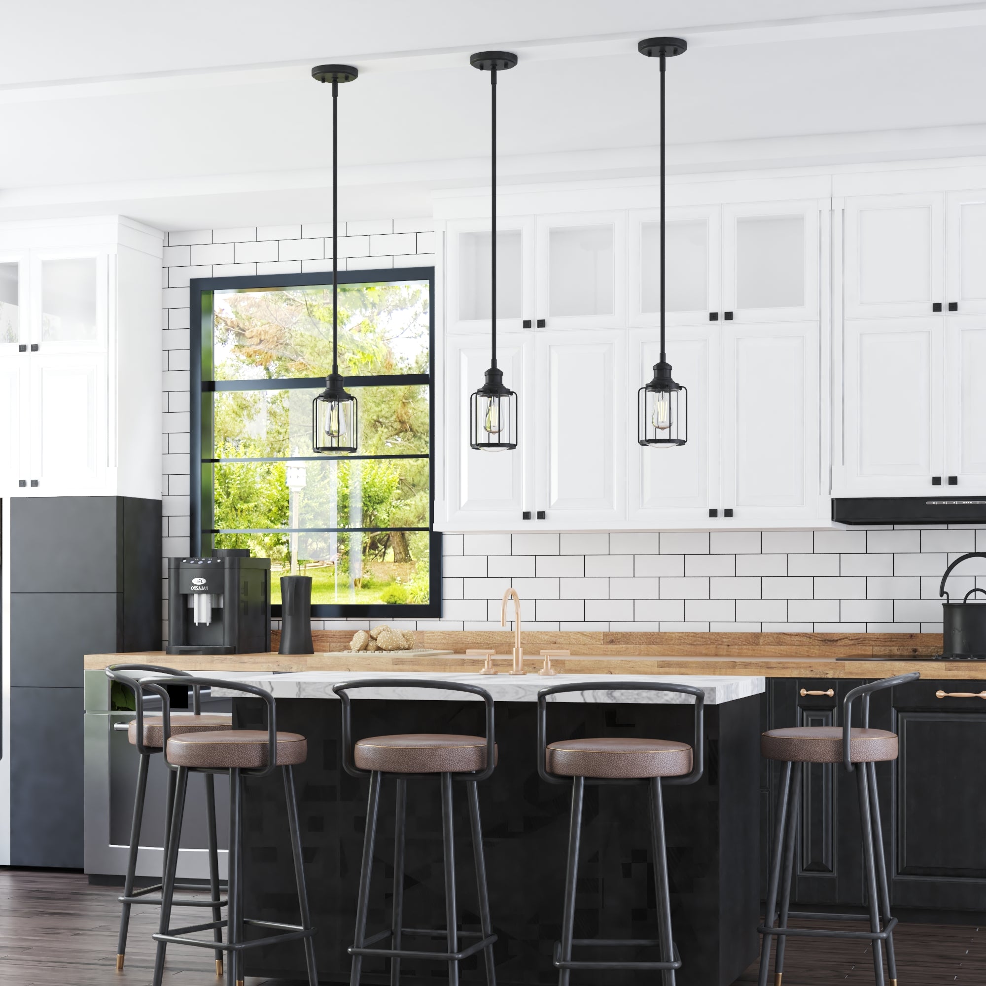 Lincoln Woods Matte Black Single Pendant Light - Modern Ceiling Lighting for Dining Room, Kitchen Island & Bedroom