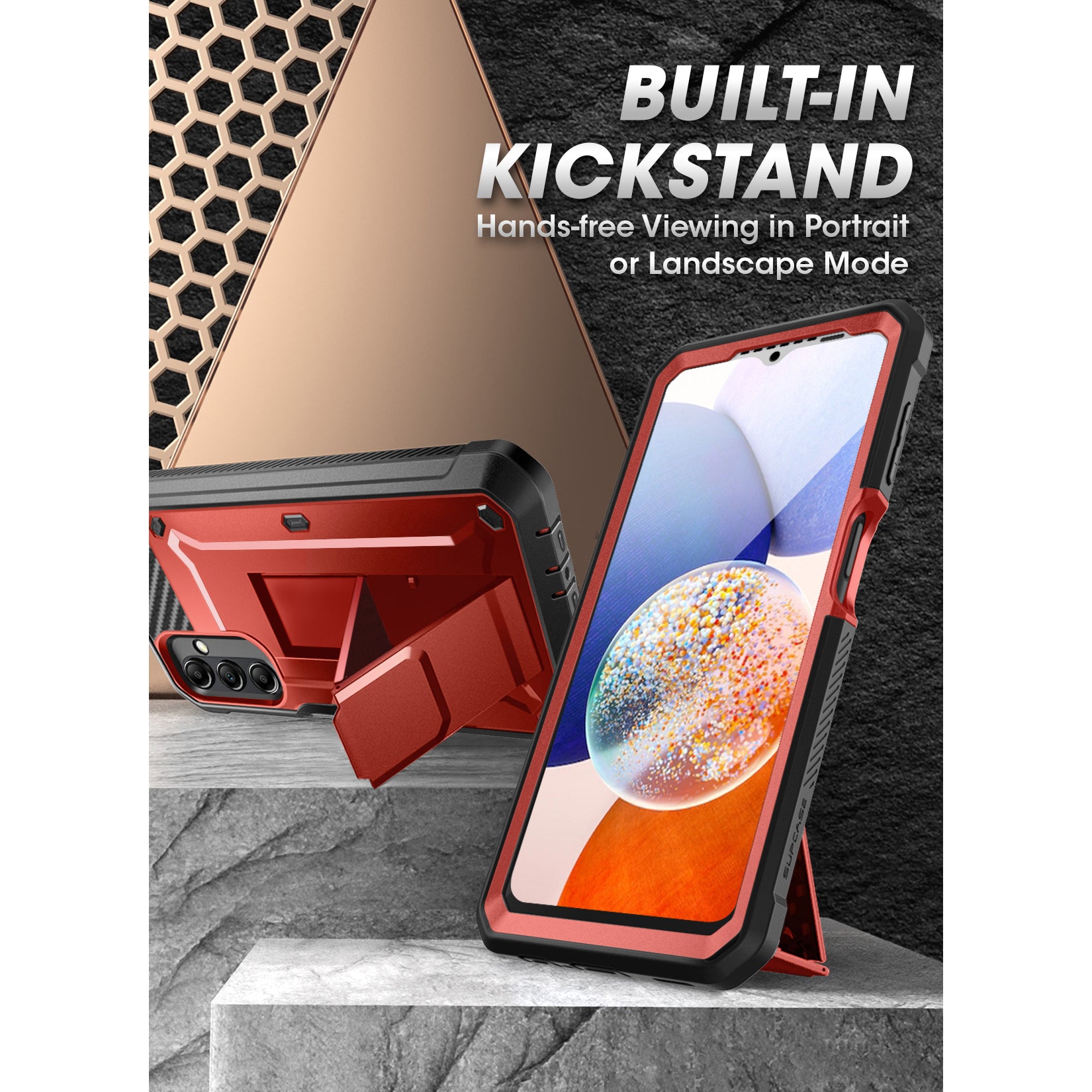 Samsung Galaxy A14 Unicorn Beetle Pro Rugged Case with Holster - Shockproof, Military-Grade Protection in Metallic Red | Perfect for Outdoor Adventures, Construction Work & Extreme Sports