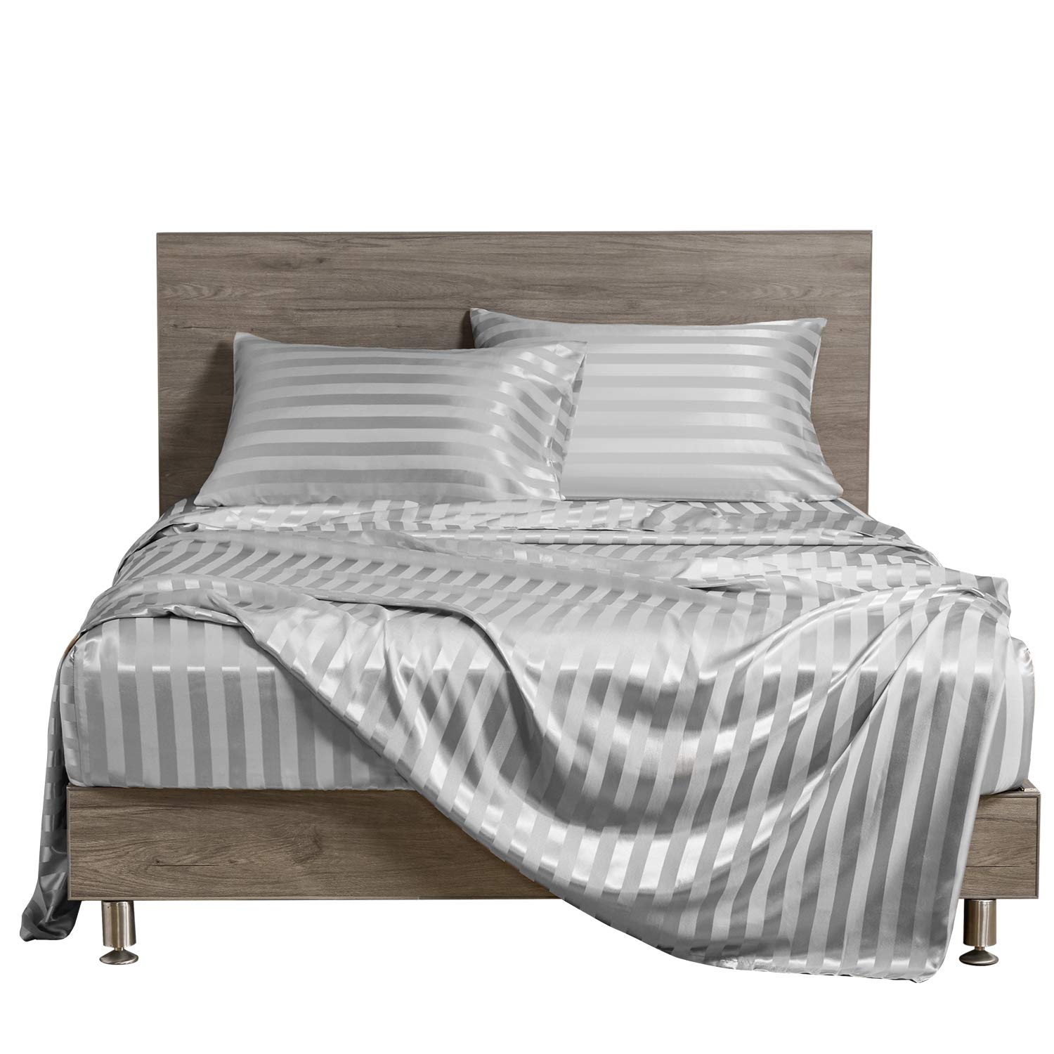 Luxury Satin Bed Sheets Set - California King Size 4-Piece Silky Soft Bedding with 15