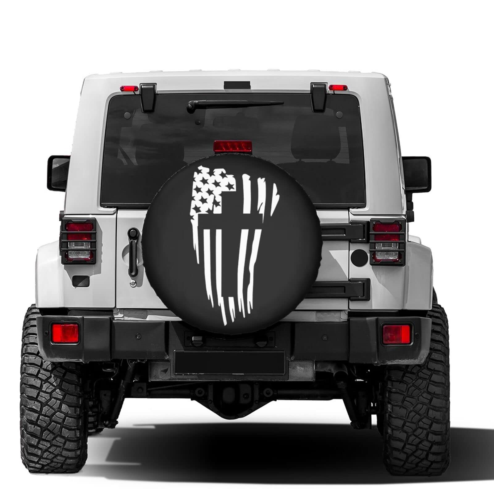 American Flag Cross Spare Tire Cover - 14 Inch Dustproof Wheel Protector for Trailers, RVs, SUVs & Vehicles | Perfect for Outdoor Adventures & Road Trips