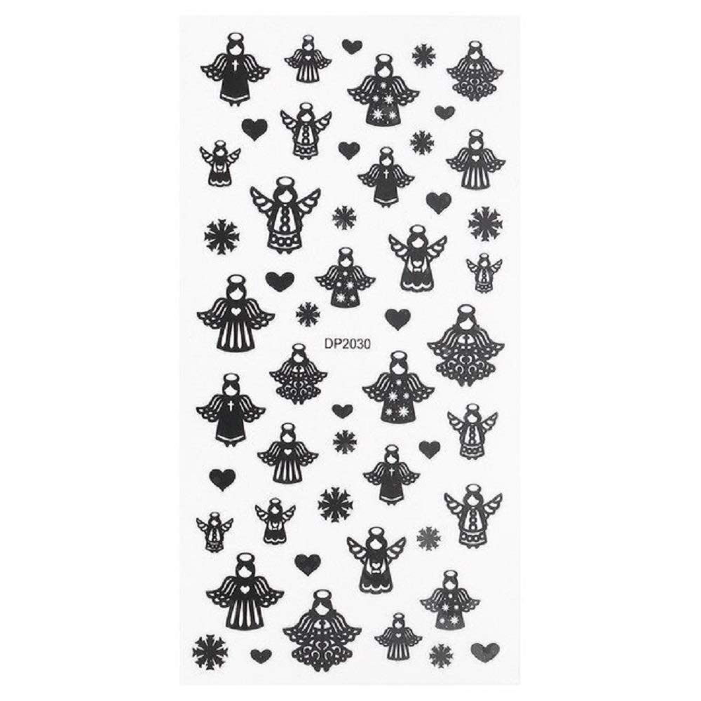 Christmas Nail Art Decals - Black Elk Design (5 Pcs) for Holiday Manicures