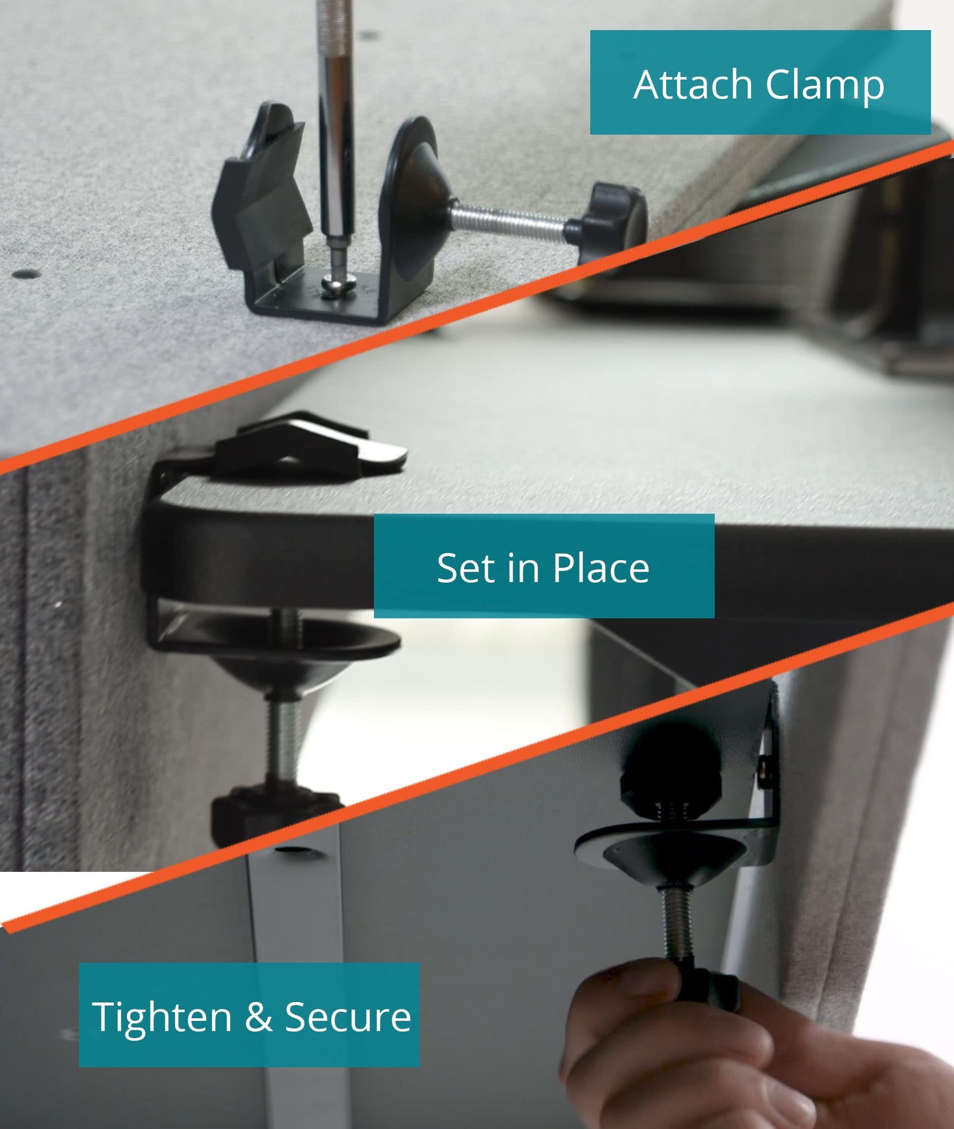 Refocus Clamp-On Acoustic Desk Divider Privacy Panel - 47.25