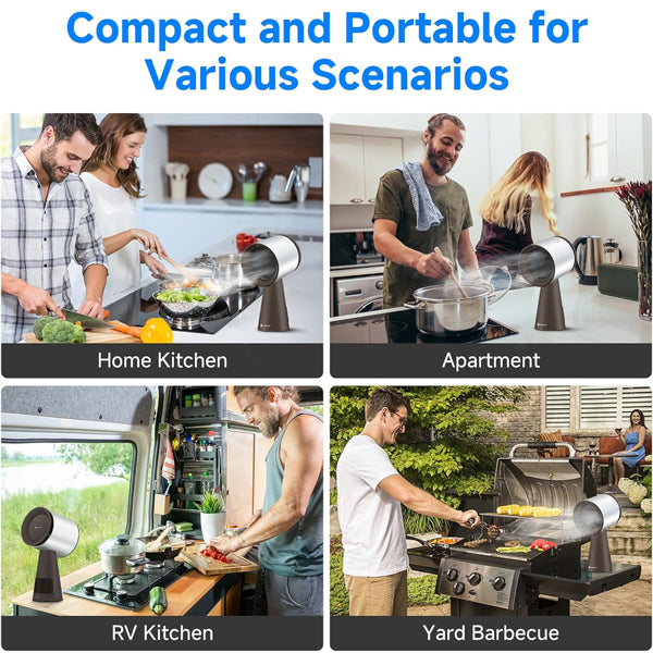 AMZCHEF Mini Portable Range Hood - 3 Speed Adjustable, Silver Grey | Compact Kitchen Vent for Small Spaces, Camping & RVs