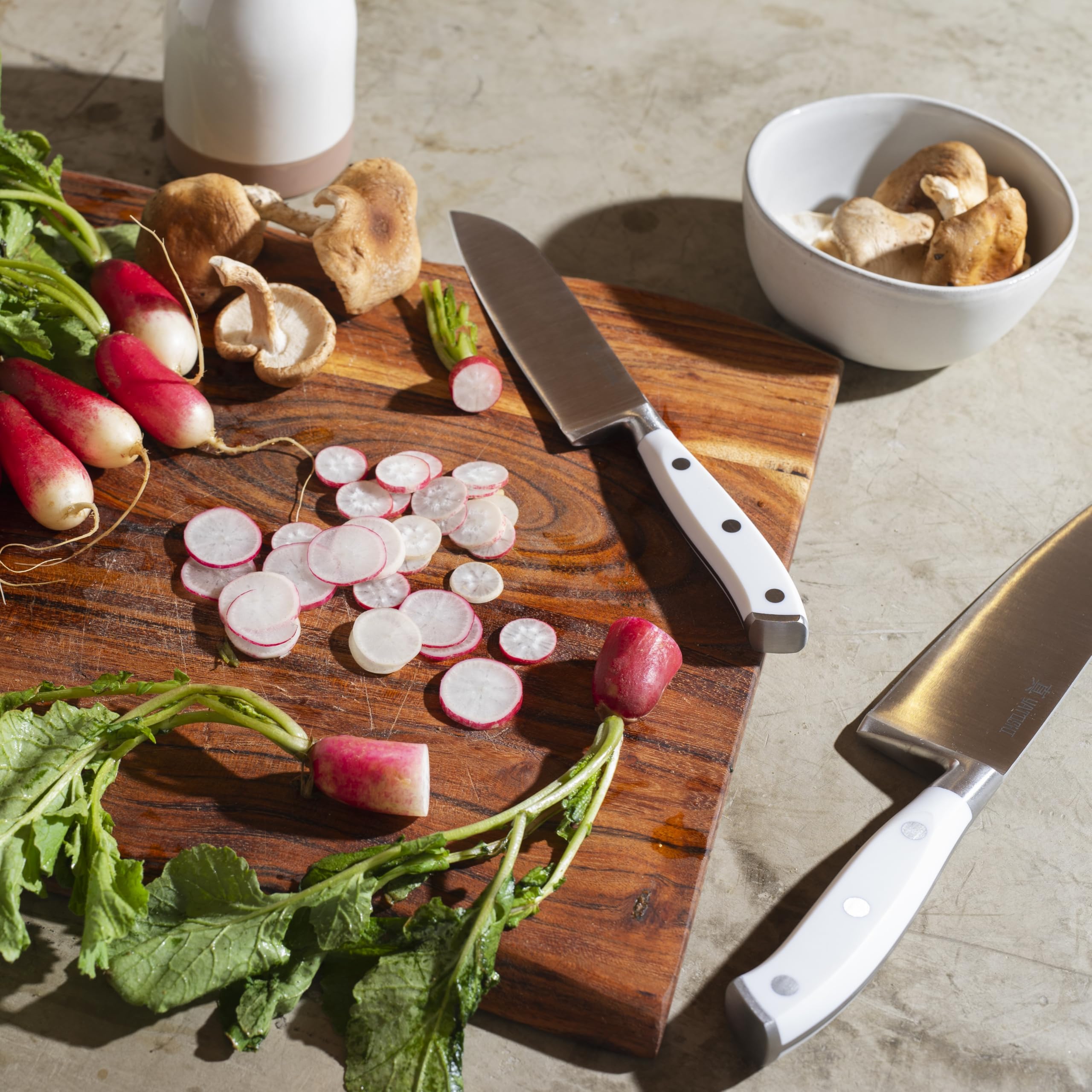 Yatoshi Pro 6-Piece Magnetic Kitchen Knife Set - Ultra Sharp High Carbon Steel Knives, White Block for Precision Cooking & Meal Prep
