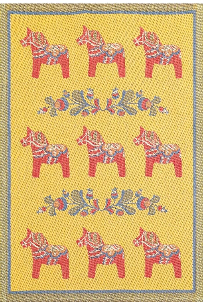 Ekelund Tea Towel with Dala Horse & Kurbits Design - Premium Cotton Kitchen Towel for Drying Dishes, Decor, and Swedish-Inspired Home Decor