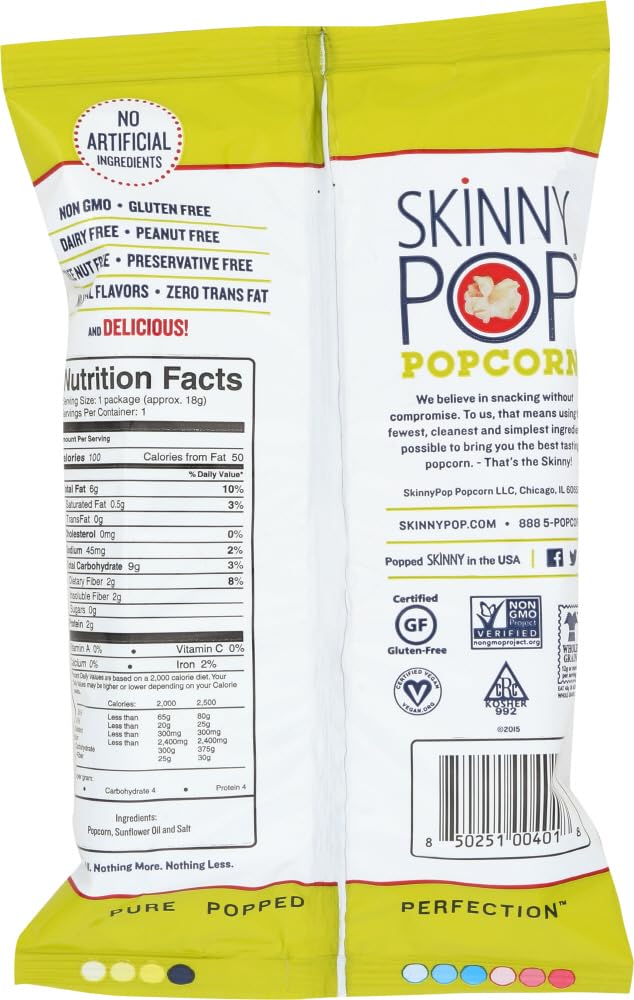 Skinny Pop Popcorn Original - 120 Count (0.65 oz Bags) | Healthy Snack for Office, School & Movie Nights | Gluten Free & Non-GMO