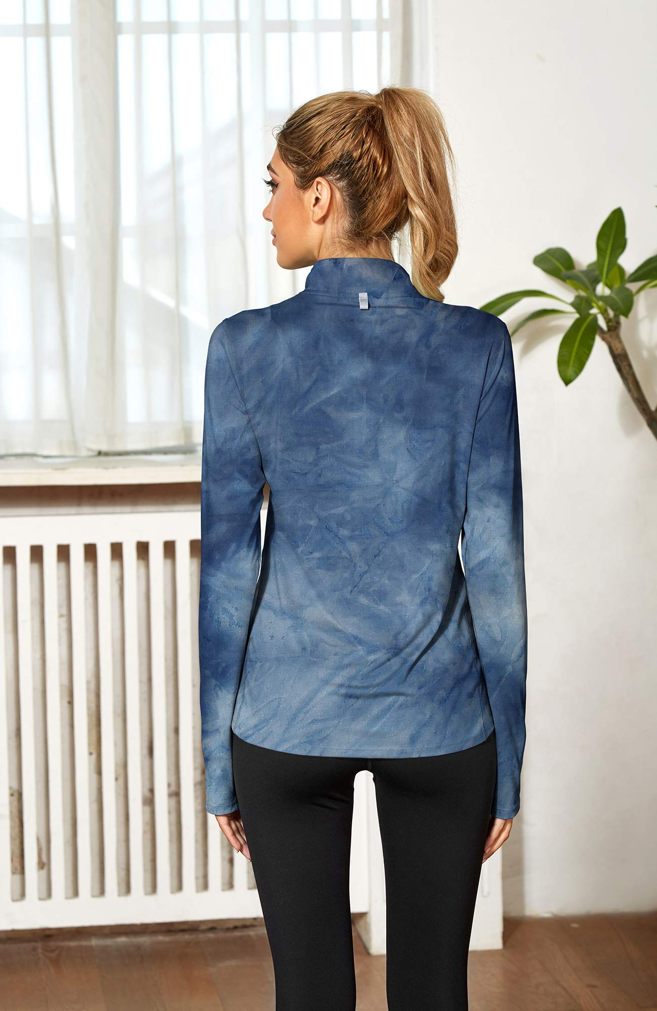 Icyzone Women's Workout Long Sleeve Quarter Zip Pullover - Yoga Running Exercise Top with Thumb Holes | Gym, Hiking & Outdoor Activities