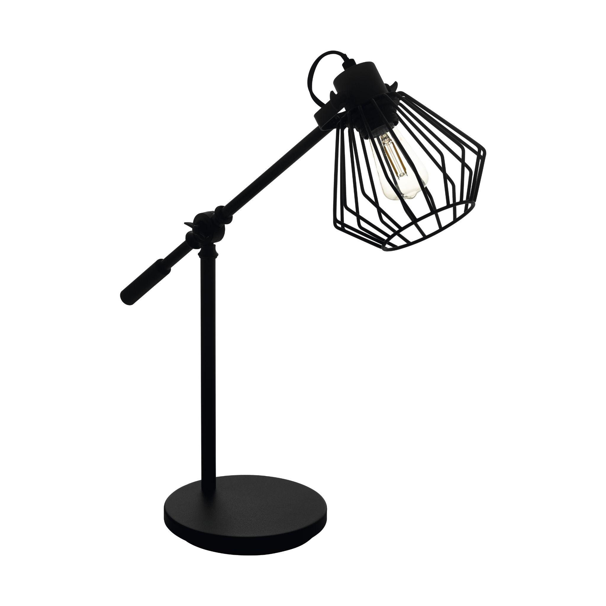 Eglo Tabillano 1 Black Metal Desk Lamp with Wire Lampshade - Modern Adjustable Office Lighting for Home & Workspace