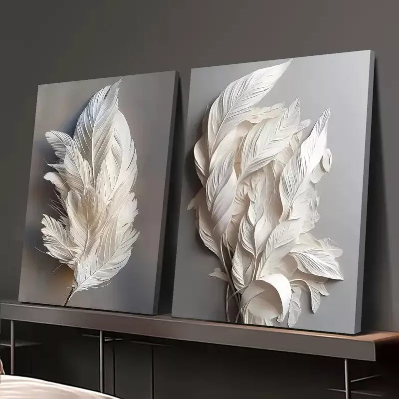 2Pcs White Feather Artwork Canvas Framed Wall Decor - 50x75cm High Quality Print, Australian Made, Ready to Hang - Perfect for Living Room, Bedroom & Office Decoration
