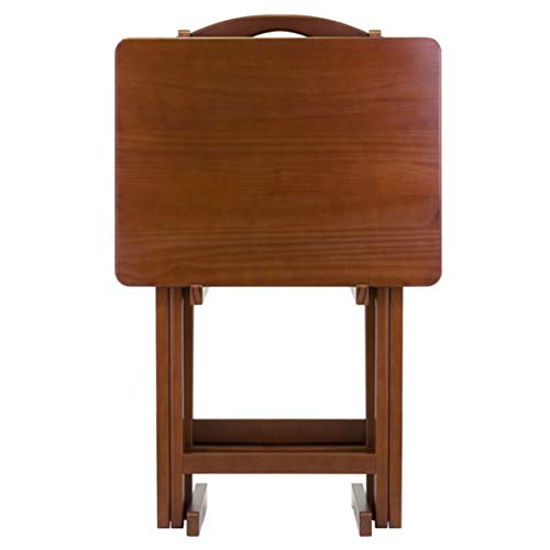 Ergode Wood Dylan 5-Piece Folding Snack Table Set - Sturdy X-Frame Base, Easy Assembly, Space-Saving Design - Perfect for Living Room, Patio, Parties & Small Space Entertaining (Walnut Finish)