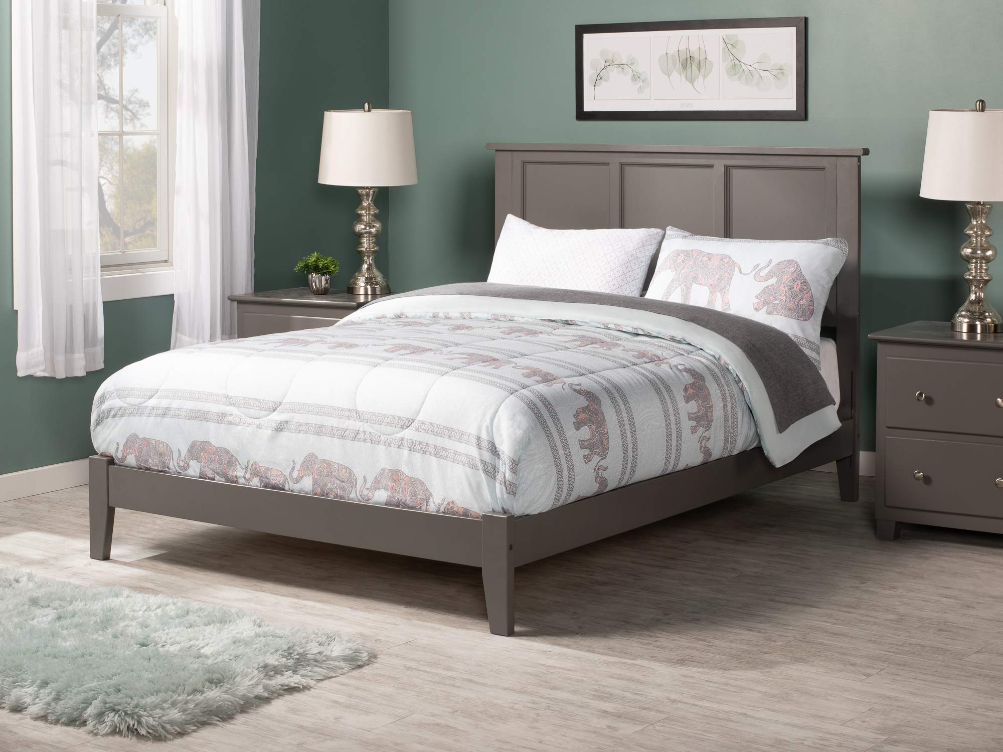 AFI Madison Full Size Foundation Bed Frame with USB Charging Ports, Grey - Sturdy Support for Mattresses, Perfect for Bedrooms, Guest Rooms & Dorms