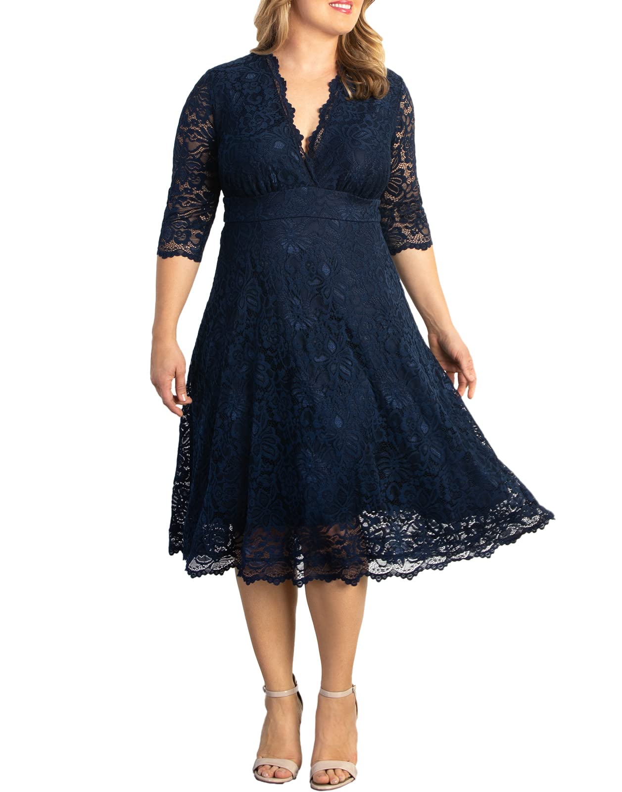Kiyonna Women's Plus Size Mademoiselle Lace Cocktail Dress for Special Occasions - Elegant Party, Wedding Guest & Evening Event Outfit