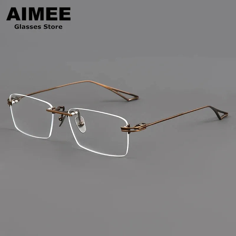 Aimee Unisex Rimless Big Square Titanium Eyeglasses 30419 - Lightweight Durable Frame for Men & Women - Perfect for Reading, Work, and Everyday Fashion