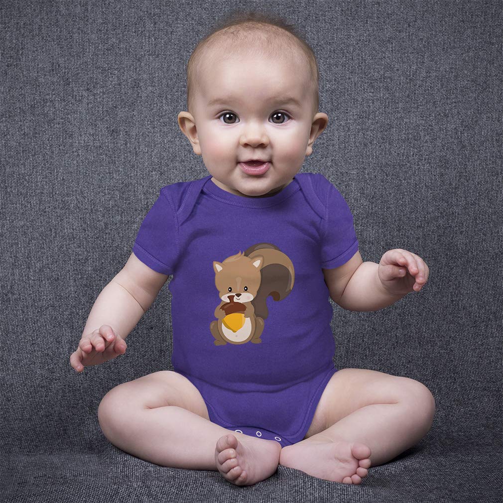 Custom Personalized Baby Bodysuit for Boys & Girls - Soft Cotton Striped Squirrel Nut Design | Perfect for Newborn Photoshoots, Baby Showers & Everyday Wear