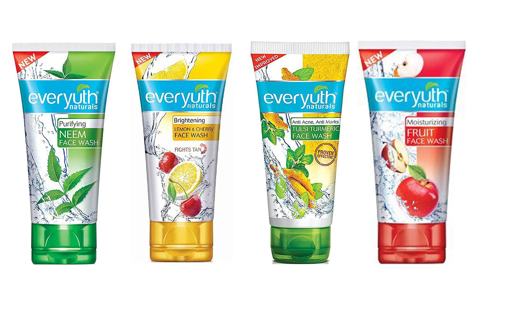 Everyuth Naturals Face Wash Combo Pack - Fruit, Tulsi Turmeric, Lemon & Cherry, Neem, 50gm Each (5 Varieties) | Gentle Cleansing for All Skin Types | Perfect for Daily Skincare Routine & Travel