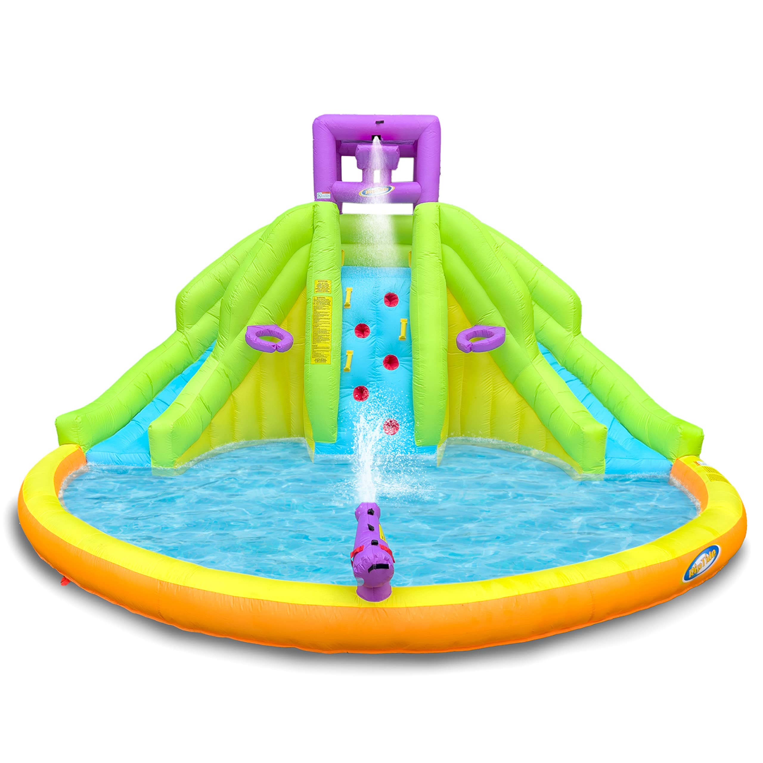 7-in-1 Twin Peaks Inflatable Water Park for Kids with Blower - 2 Water Slides, Rock Climbing Wall, Splash Pool | Outdoor Backyard Summer Fun for Parties, Family Gatherings & Backyard Water Play