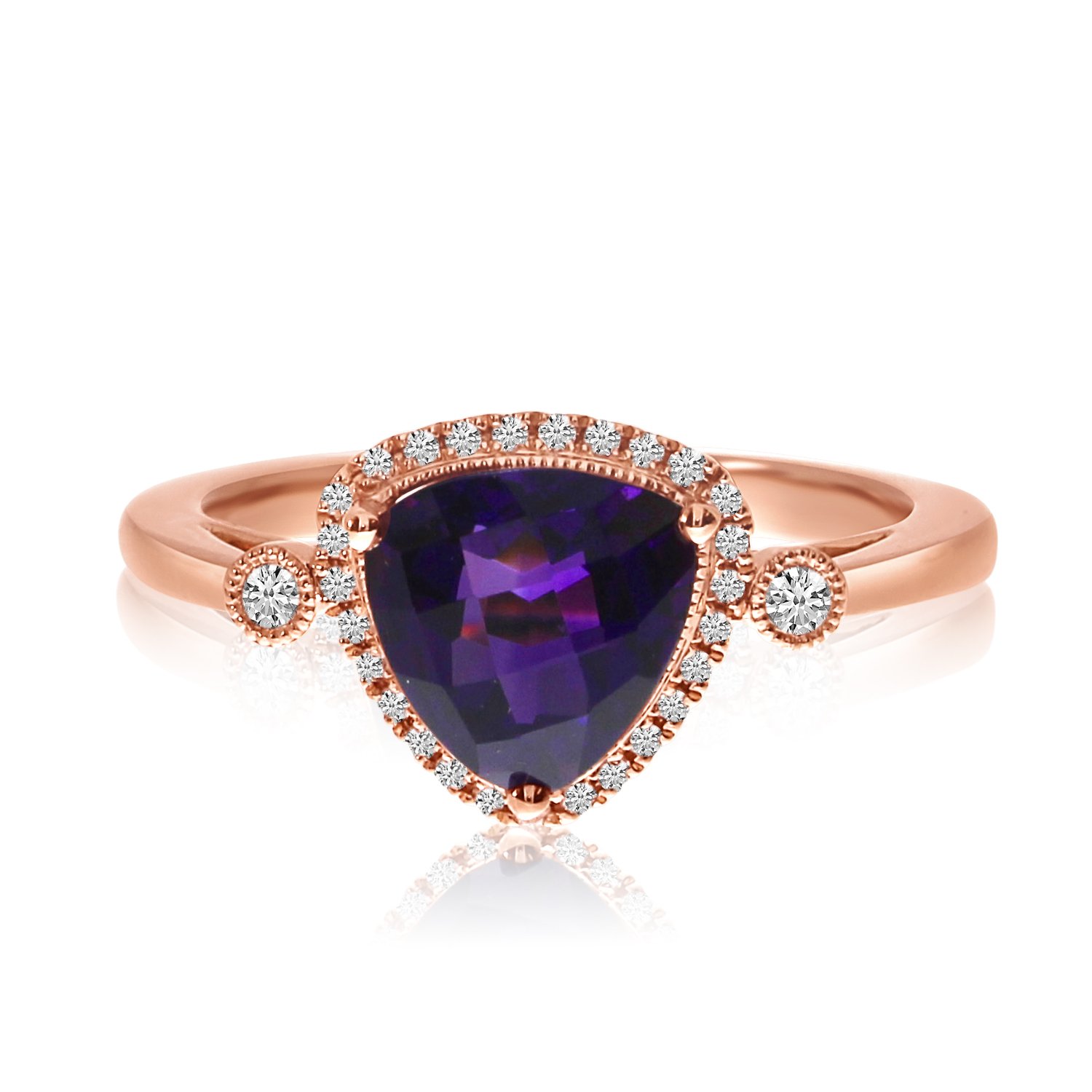 14K Rose Gold Amethyst Trillion Cut Diamond Ring for Women - Elegant Engagement, Wedding, Anniversary Jewelry Gift
