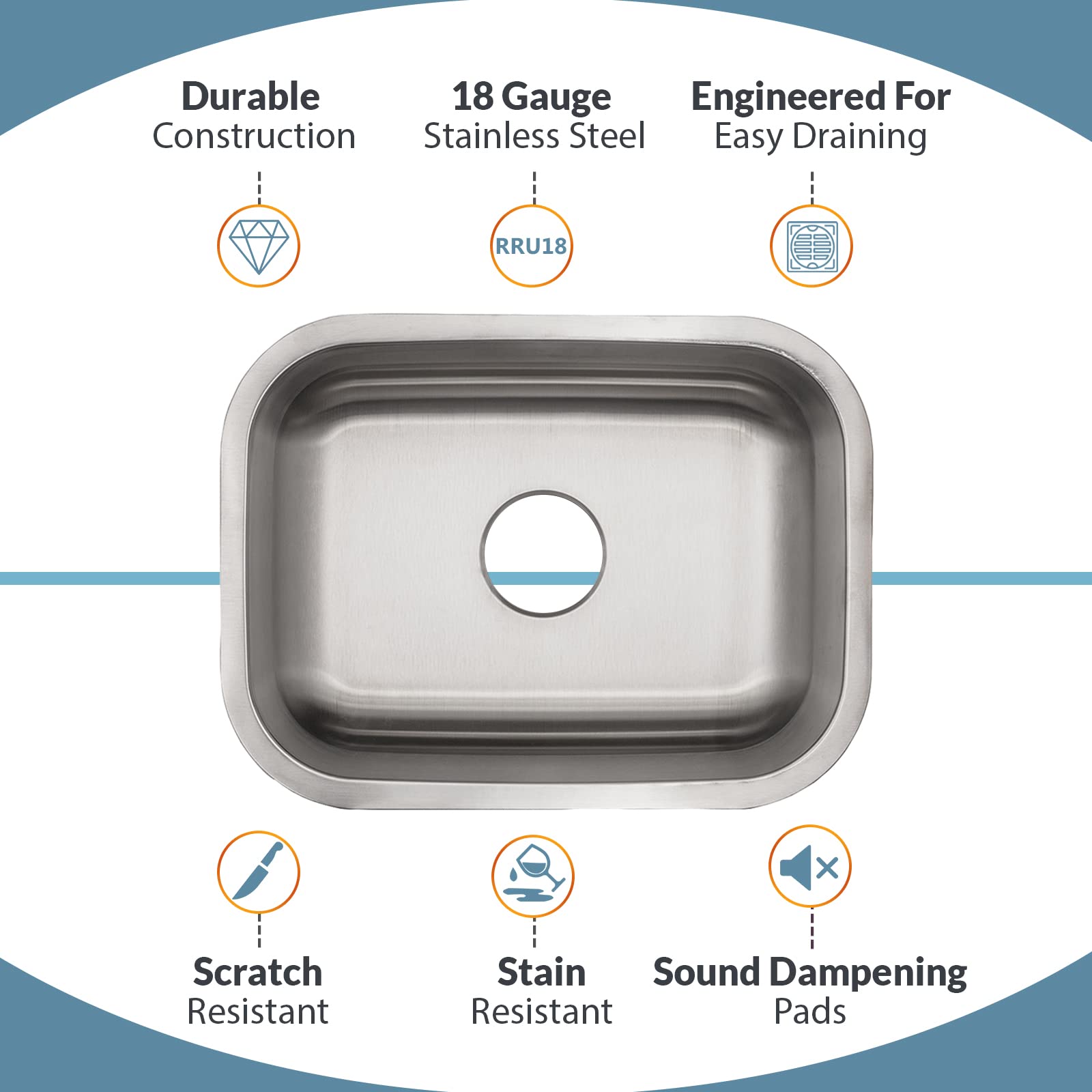 Strictly Sinks 23-Inch Undermount Single Bowl Kitchen Sink - 18 Gauge Stainless Steel with Round Drain, Strainer, Dish Drying Rack & Bottom Grid - Perfect for Modern Kitchens, Restaurant Prep & Dishwashing