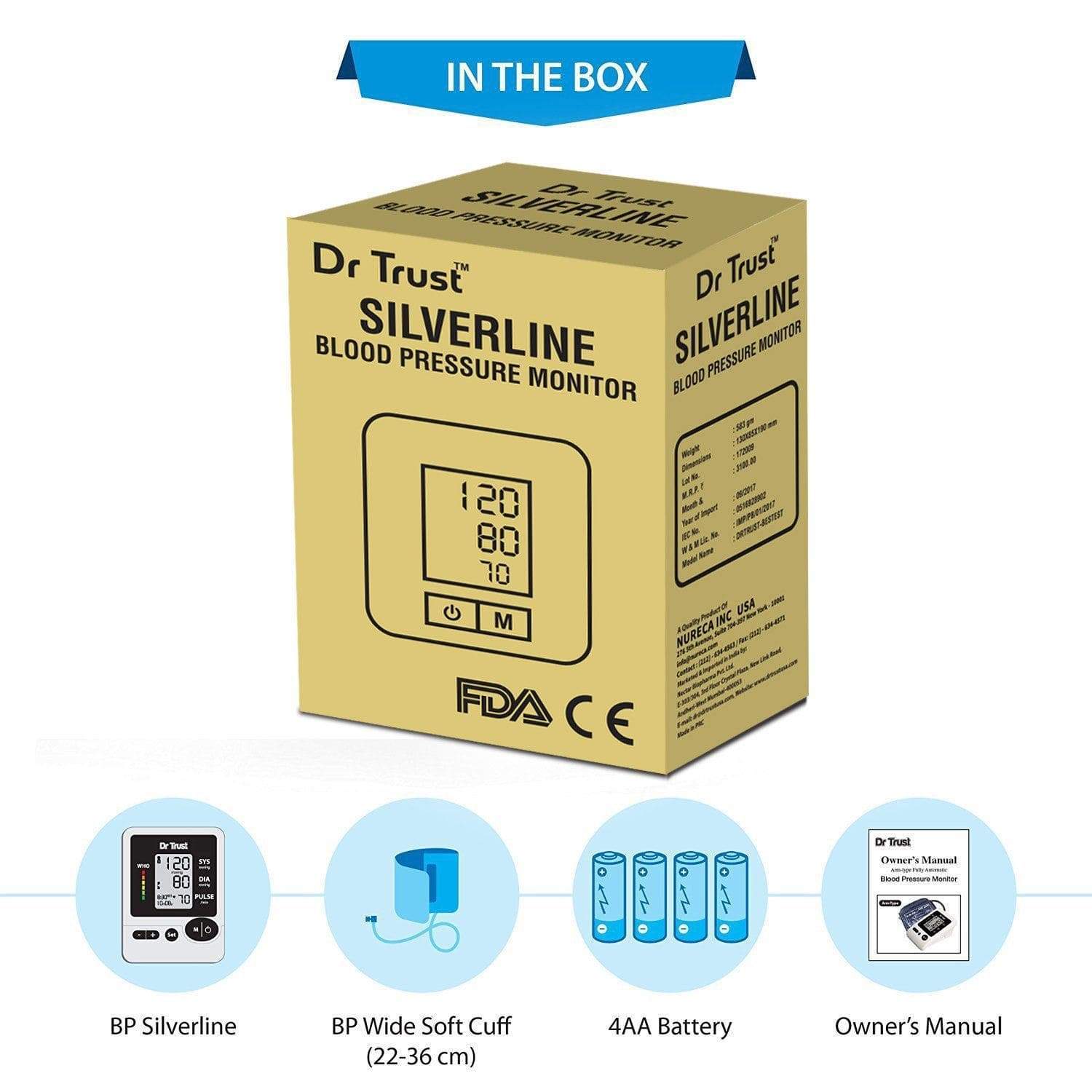 Dr Trust USA Silverline Digital Blood Pressure Monitor - Accurate Upper Arm Cuff for Home Use, Heart Health Tracking & Hypertension Management