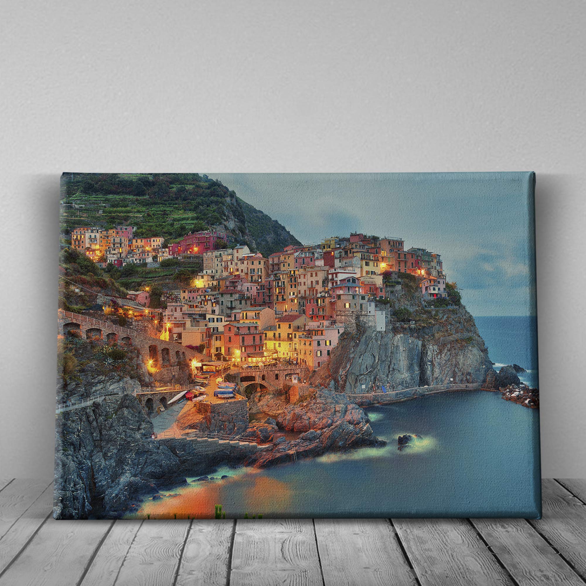 Manarola Cinque Terre Italy Liguria Landscape Canvas Art Print - 45x30 Inch Gallery Wrapped Wall Decor for Living Room, Bedroom & Office - Travel Inspired Home Decor & Gift Idea