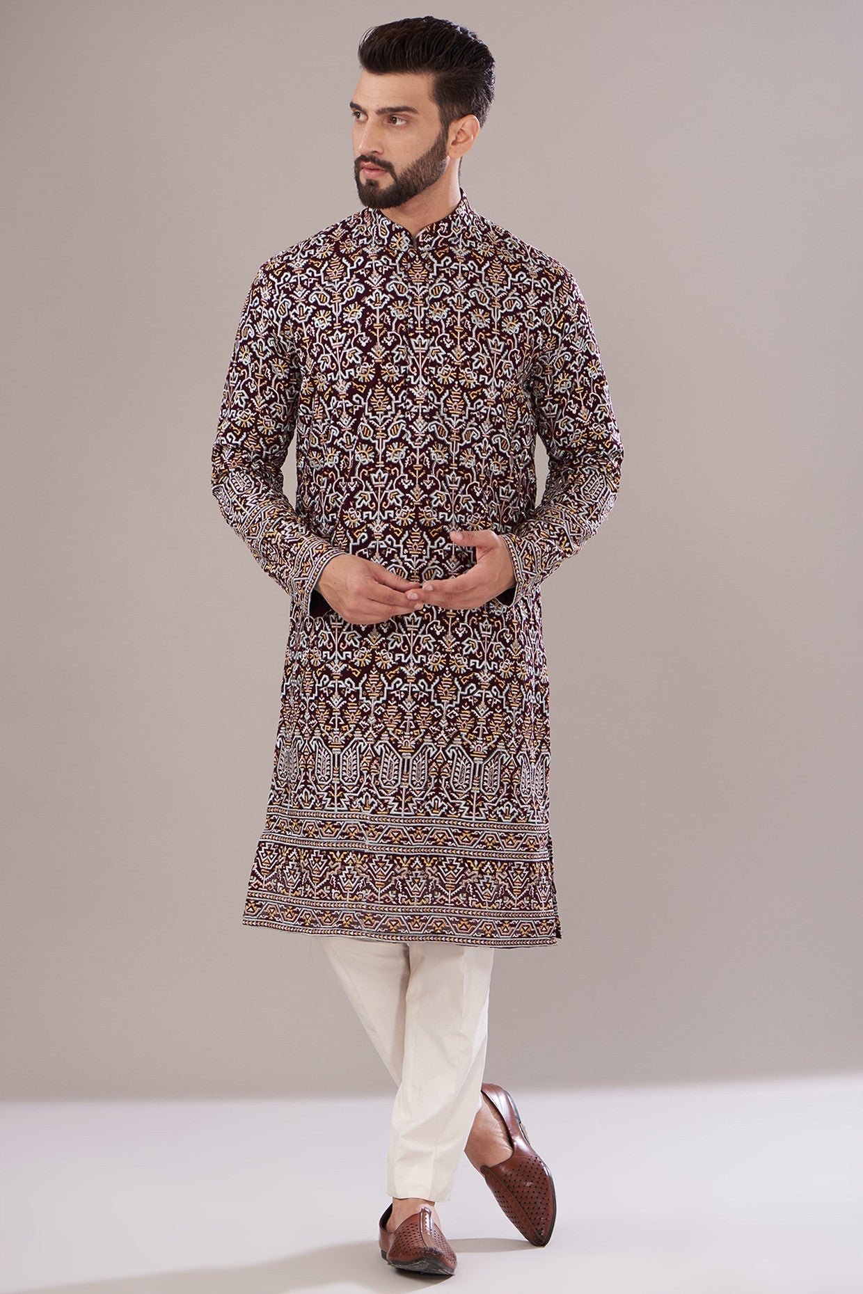 Elegant Maroon Georgette Embroidered Kurta for Women | Traditional Indian Tunic Top | Perfect for Festivals, Weddings & Ethnic Parties