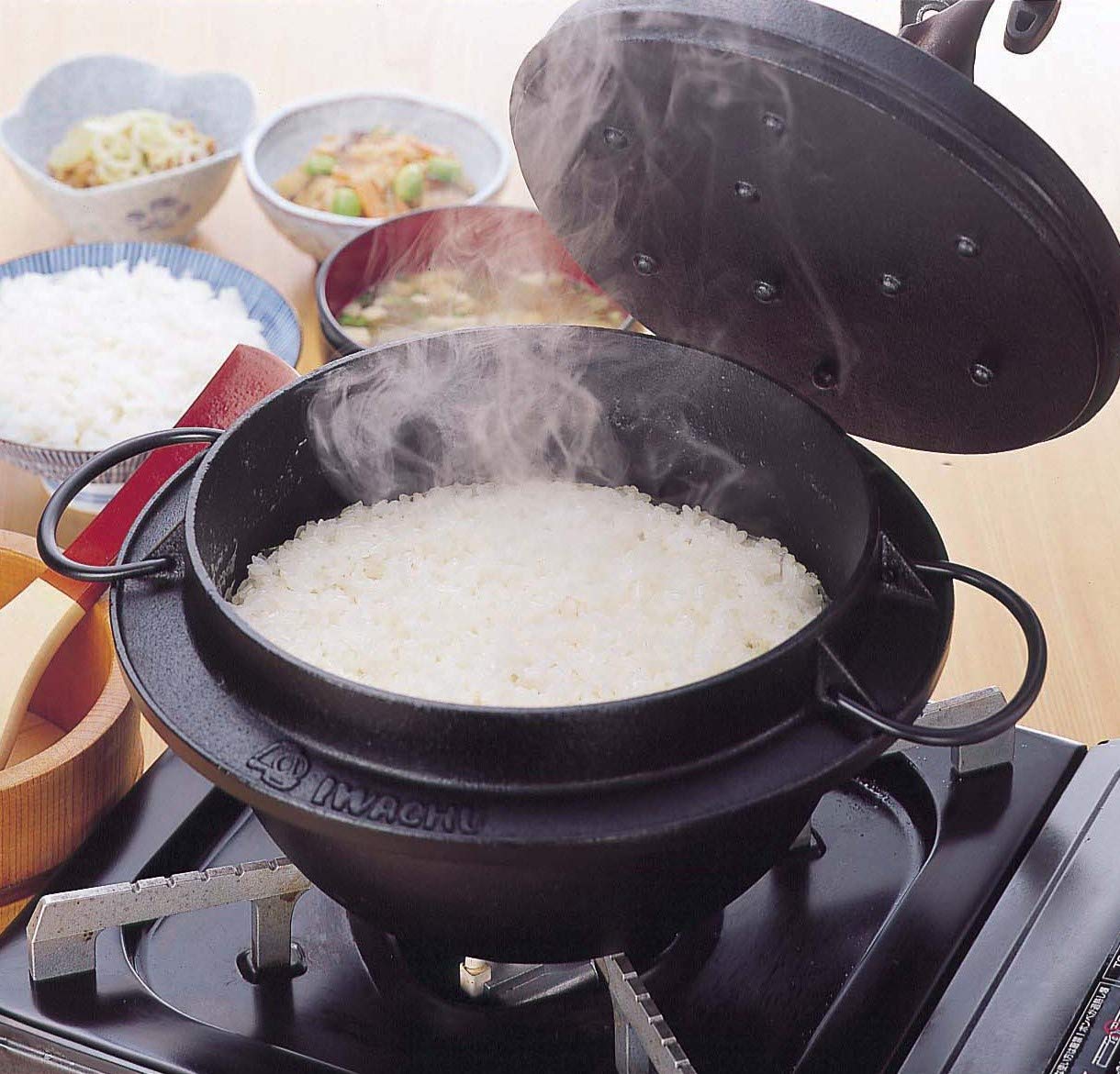 Premium Iwachu 21085 Enameled Cast Iron Rice Pot - 3 Cooking Capacity, Black Nambu Ironware, Induction Compatible - Perfect for Stovetop, Oven & Slow Cooking