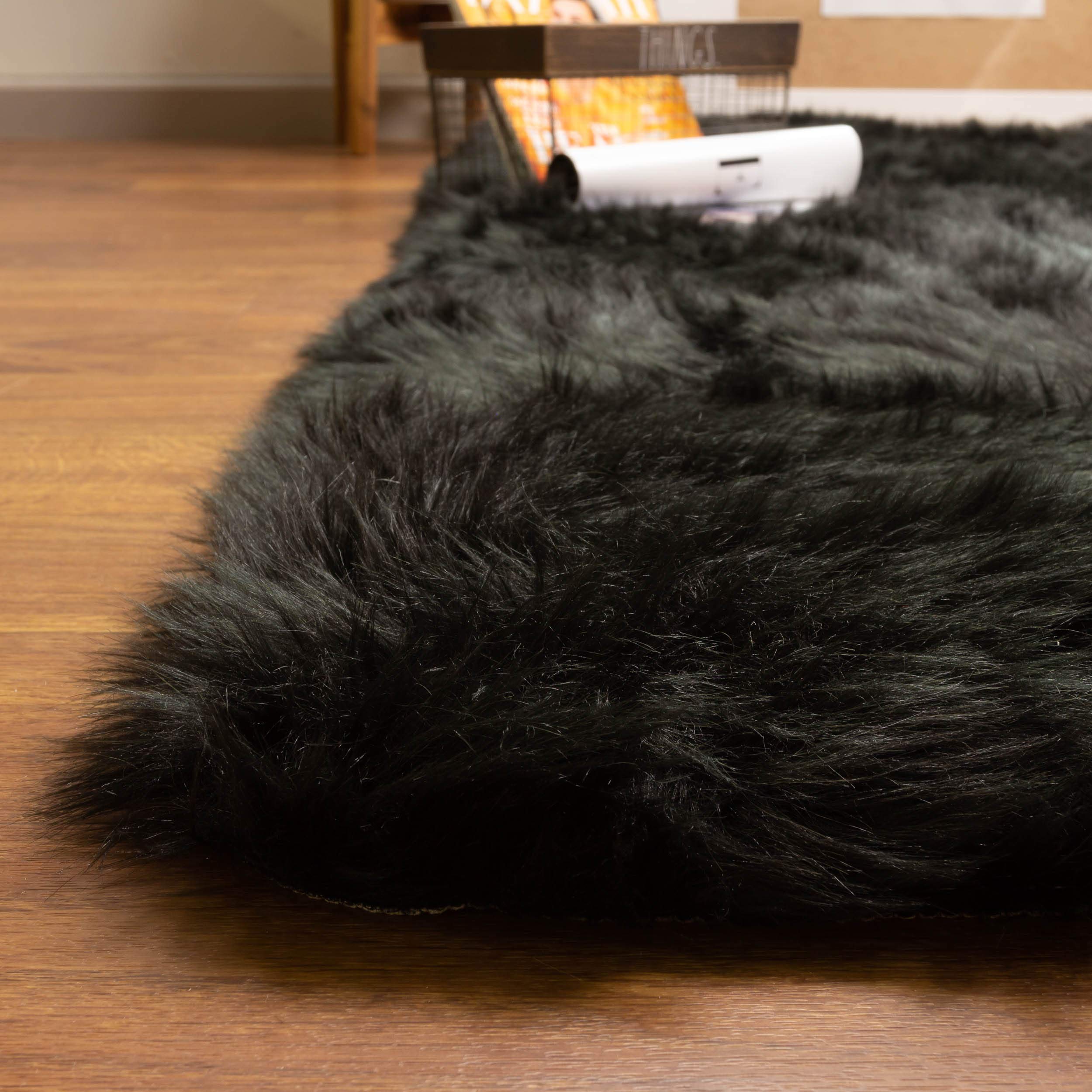 Premium Ultra Soft Fluffy Faux Sheepskin Area Rug - 3x5 Feet Black Shaggy Rug for Bedroom, Living Room, Nursery | Cozy Home Decor & Floor Mat for Cold Weather Comfort