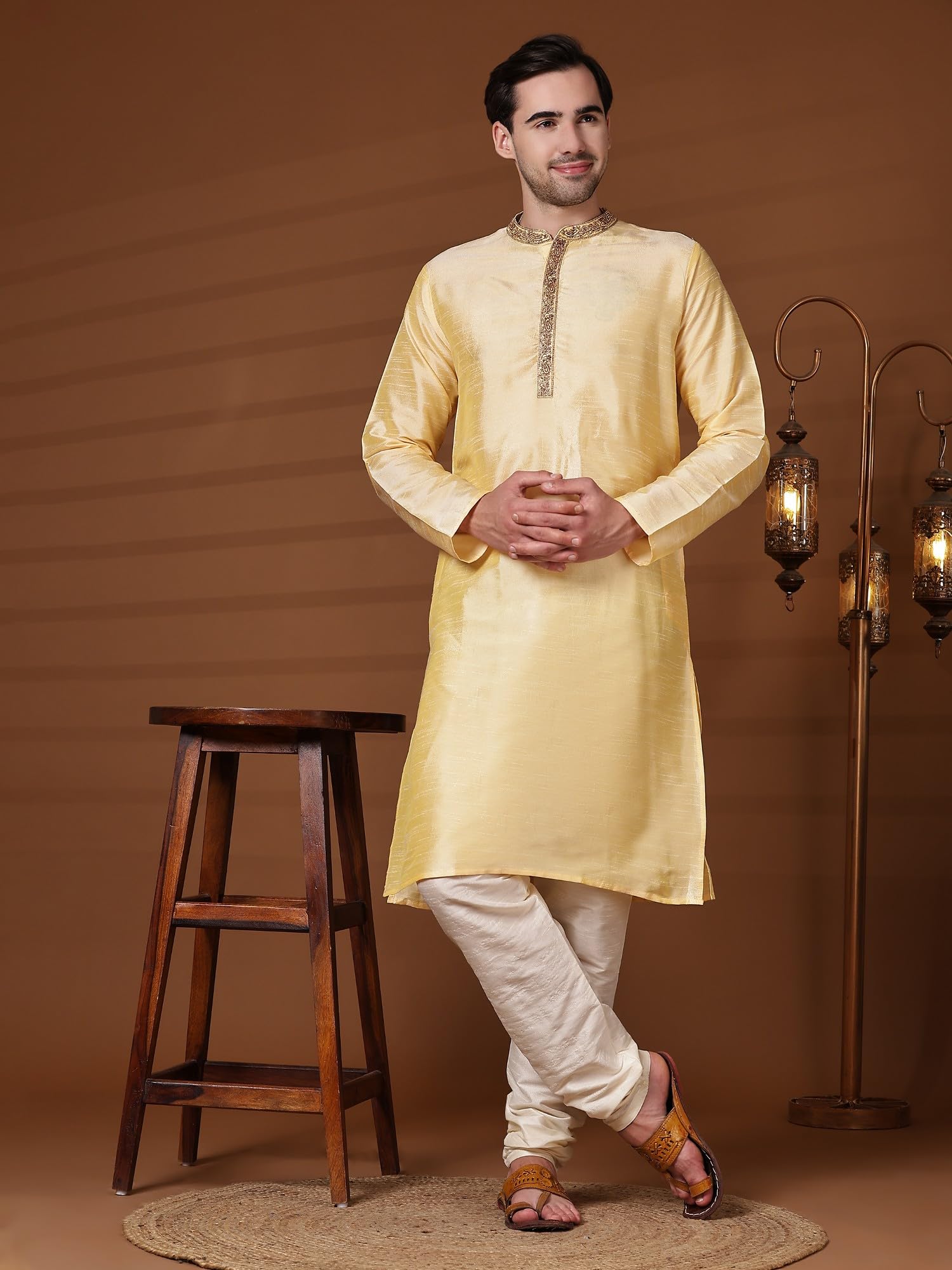 SKAVIJ Men's Tunic Art Silk Kurta Pajama Set - Elegant Wedding & Party Outfit for Festive Occasions | Perfect for Indian Weddings, Diwali Celebrations & Cultural Events